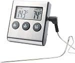 Thermomètre numérique à viande d'four & Chronomètre, grande LCD Thermomètre alimentaire de cuisine numérique avec sonde, acier inoxydable lecture instantanée Grill / thermomètres de rousseur pour la cuisine de four extérieur fumée BBQ Turquie, Argent