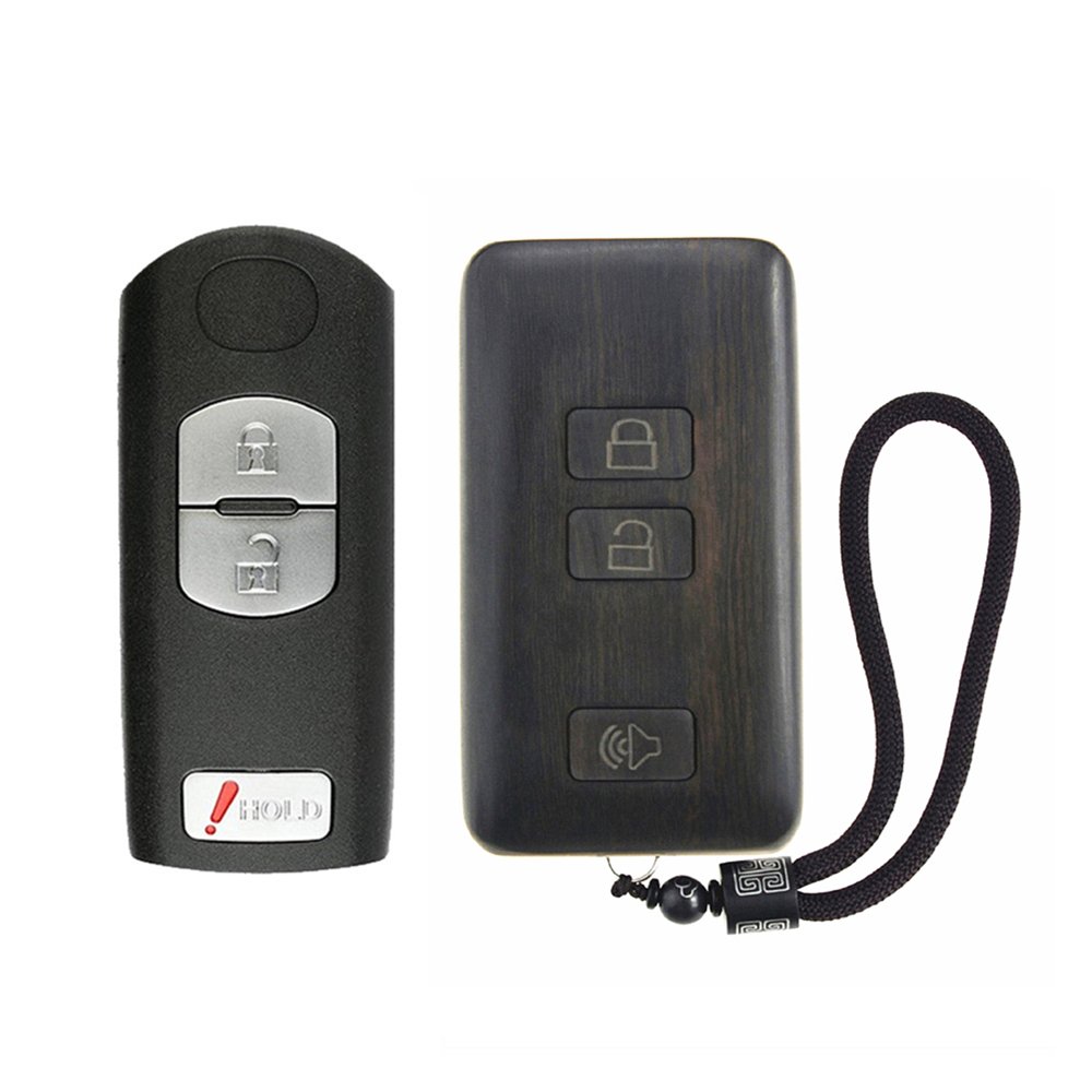 SHIKELANG Keyless Entry Remote Control Refit Rosewood Car Key Fob Shell Replacement for Mazda KR55WK49383 (Circuit Board & Battery Excluded)
