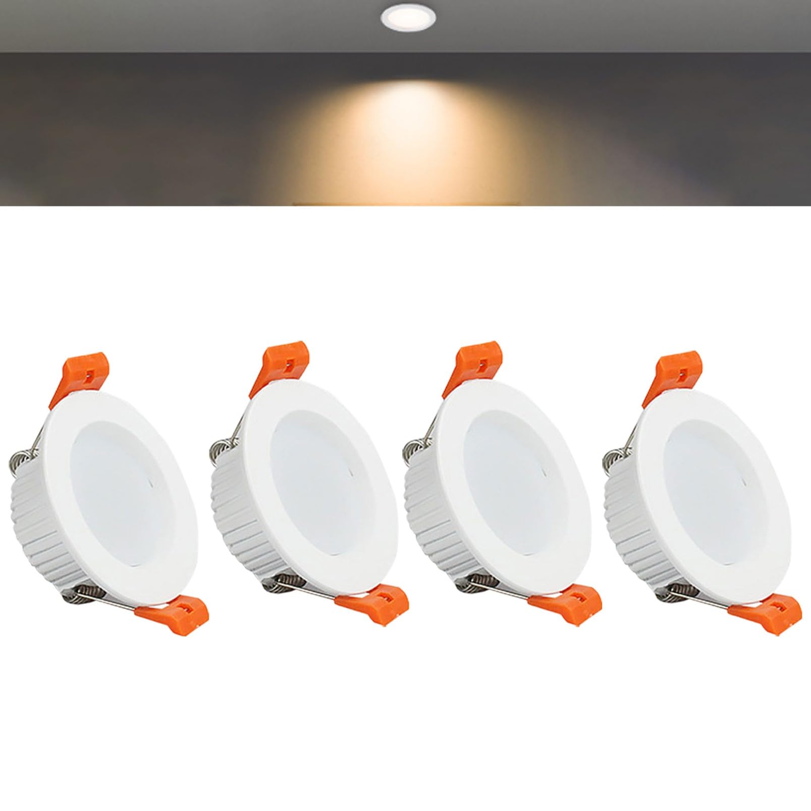 TTiiLoe 3W Round LED Recessed Ceiling Spotlights, 3000K Warm White Ultra Slim Panel Ceiling Light, Cut Φ50-55mm, AC110-240V Downlights for Hallway Stairwell Showroom, 4 Pack
