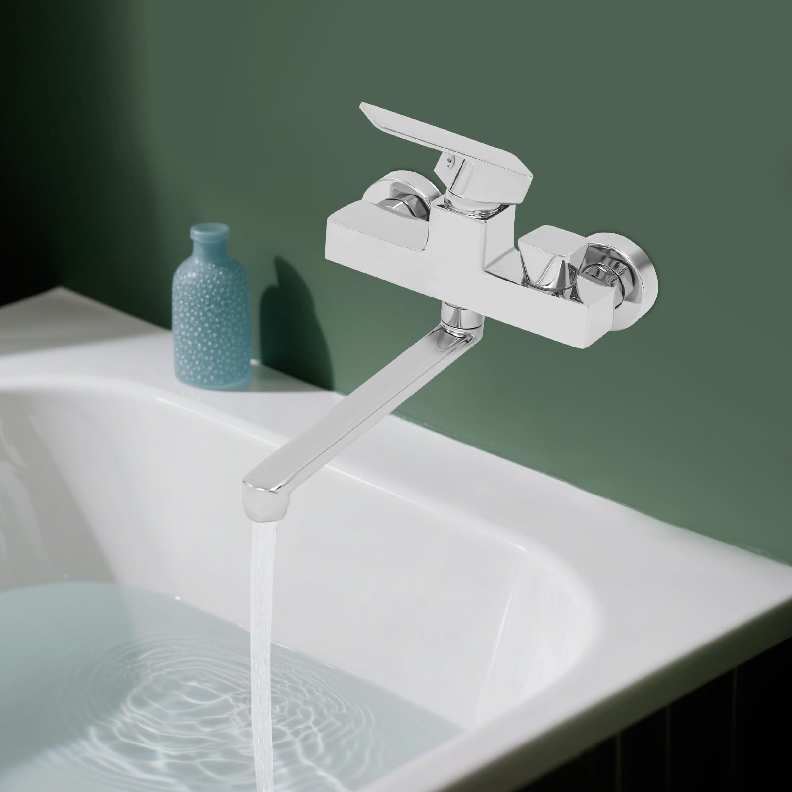 Grifo de bañera giratorio 360 grados reversible montado en la pared con cartucho de cerámica para bañera y ducha, 200 mm, latón cromado