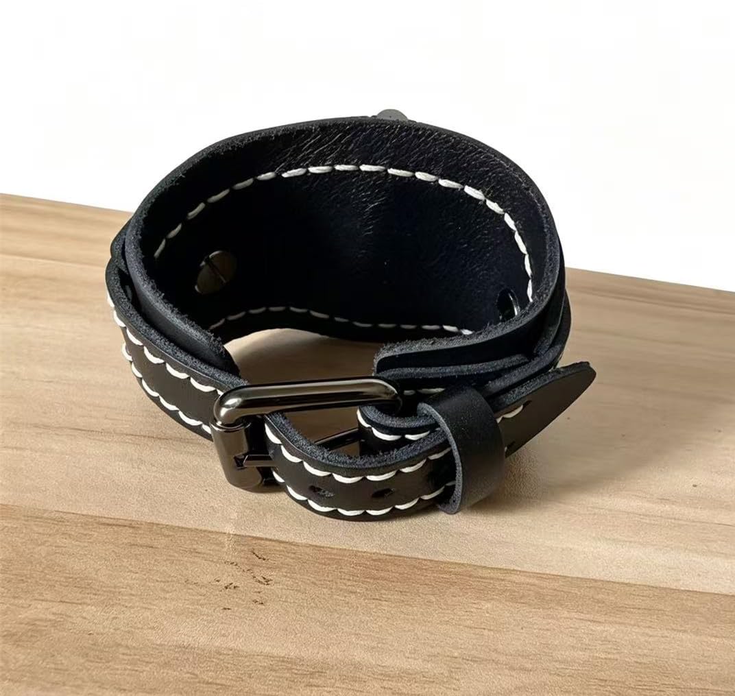 MINILUJIA Reloj de pulsera de cuarzo hecho a mano, estilo punk hip-hop, gótico, ancho, de piel sintética, esfera redonda, esfera grande, negro y marrón, Negro -, Vintage Punk Hip-hop