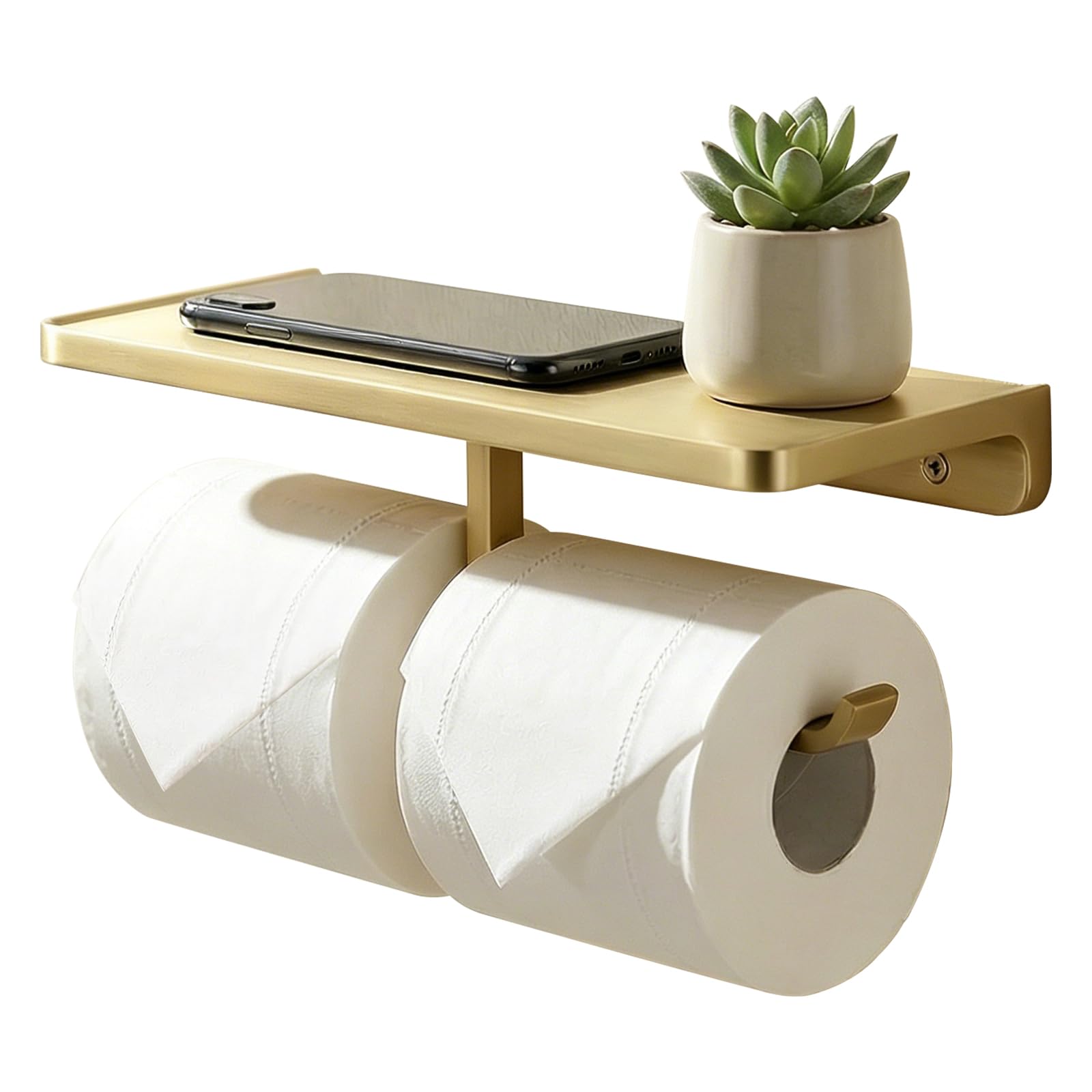 TRUSTMI Toilet Paper Holder with Phone Shelf, Zinc Alloy, Brushed Gold — Amazon image 13