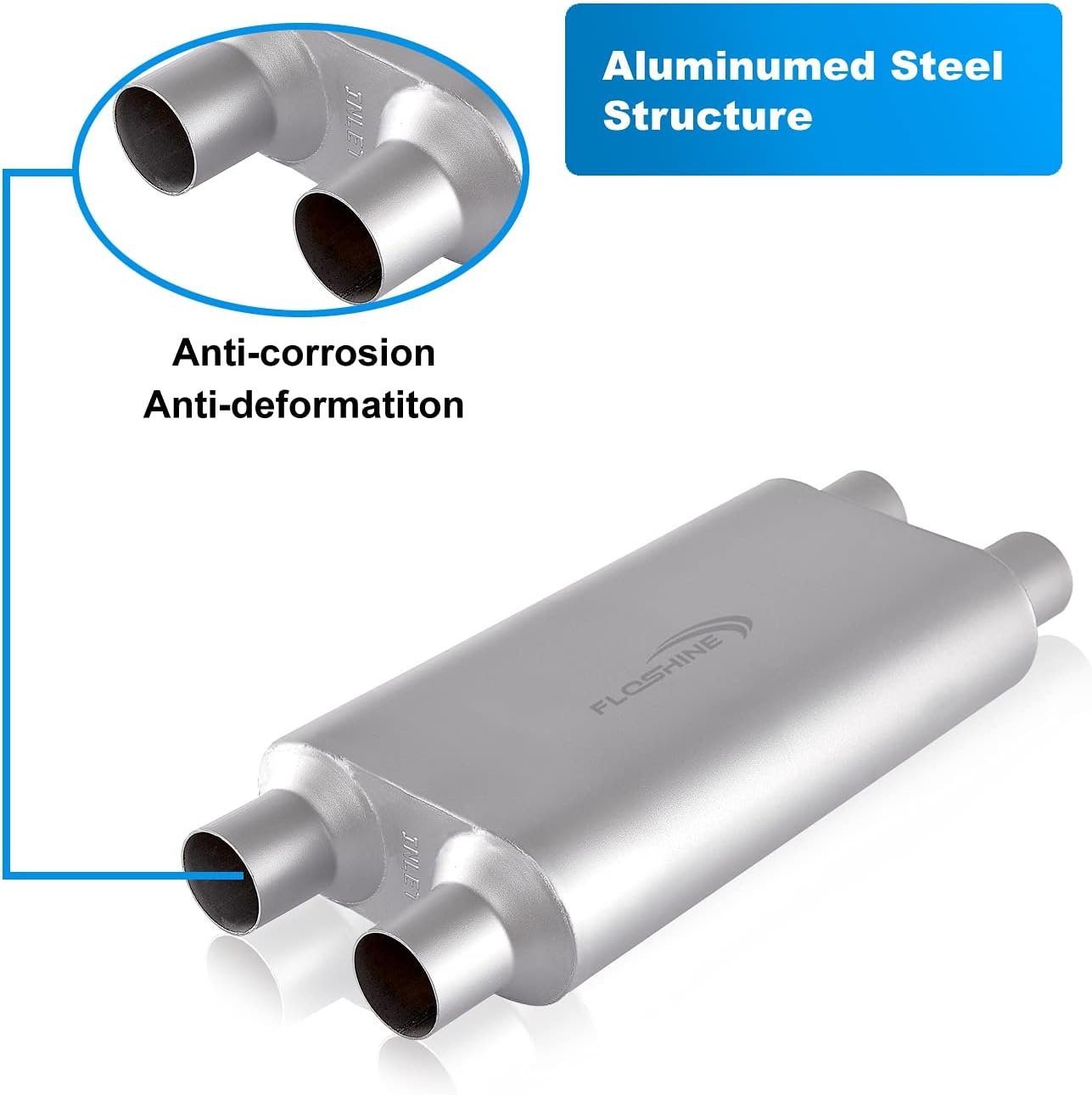 Universal 80Series Mufflers 2.5 Inch Dul Inlet (ID) 2.5 Inch Dul Outlet (ID), 3 Chamber Performance Automotive Muffler Exhaust FH20D20