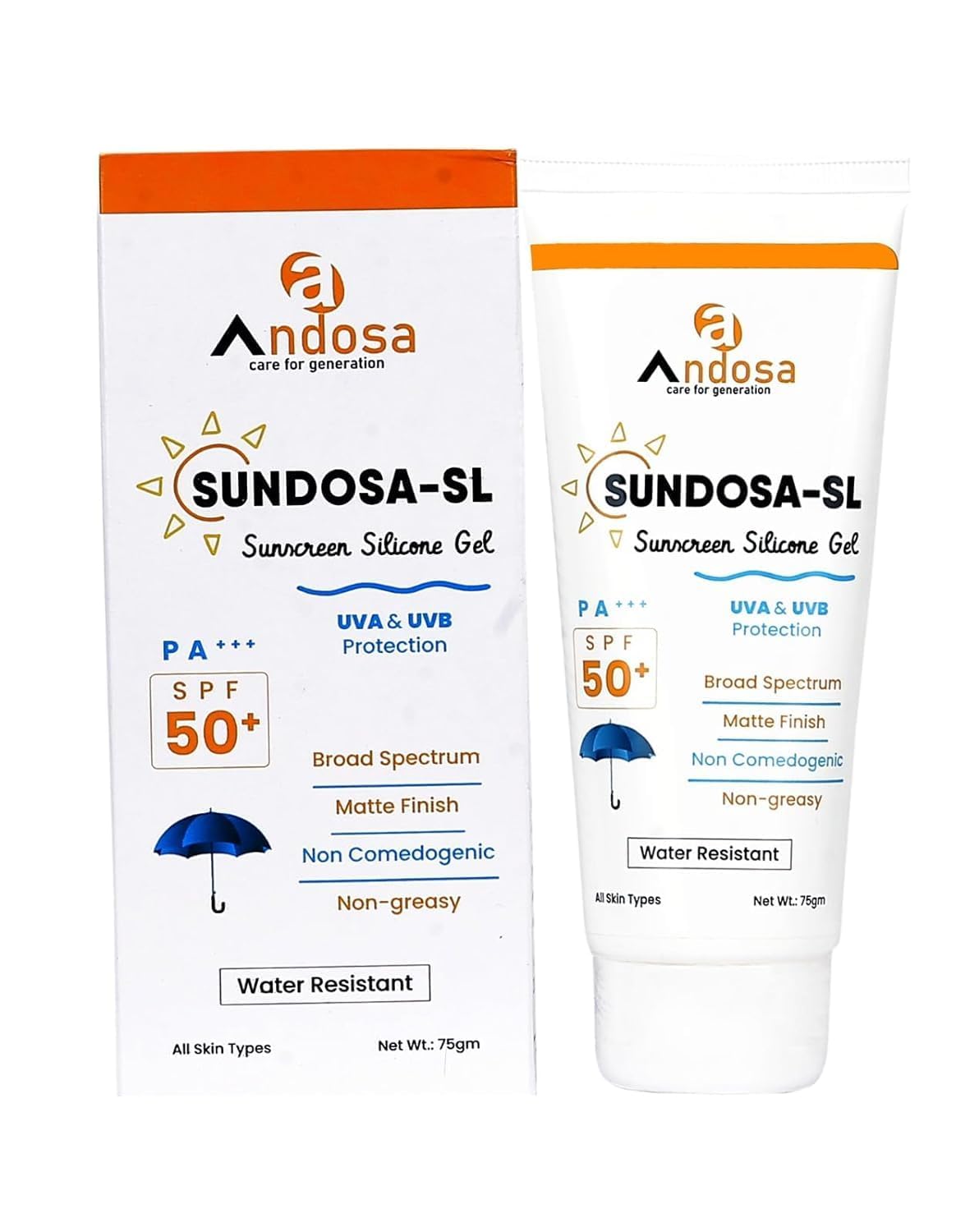 Sundosa-SL SPF 50 Sunscreen Silicone Gel, 75g, By Andosa Lab (Pack of 3)