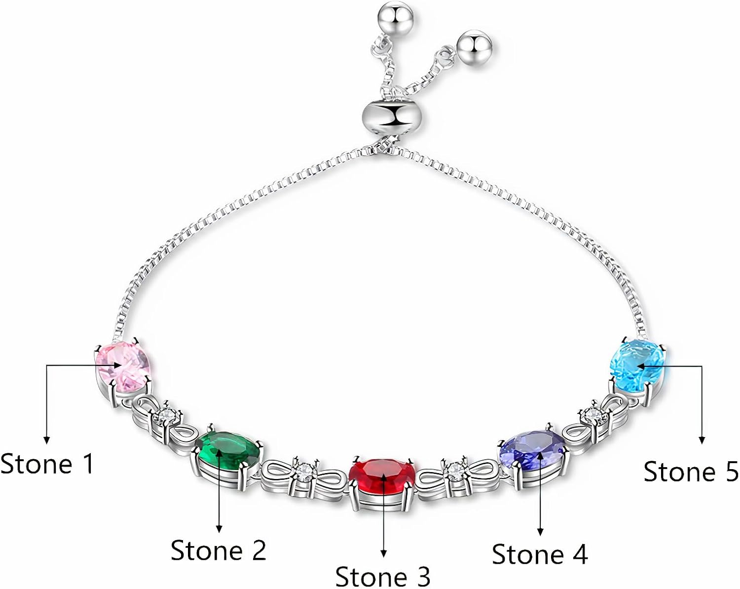 Birthstone Bracelet: 5 Birthstone Bracelet, Custom Birthstone Bracelet For Grandma & Mom, Personalized Charm Bracelet, Multiple Birthstone Bracelet