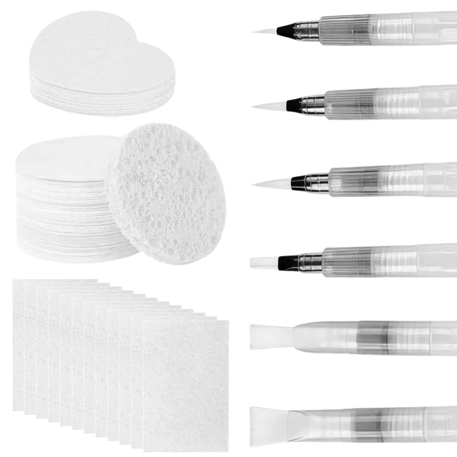 Confezione da 60 spugne magiche per pittura, forme compresse con motivi punteggiati, fornite con 6 pennelli ad acqua, ideali per divertenti attività di pittura in gruppo