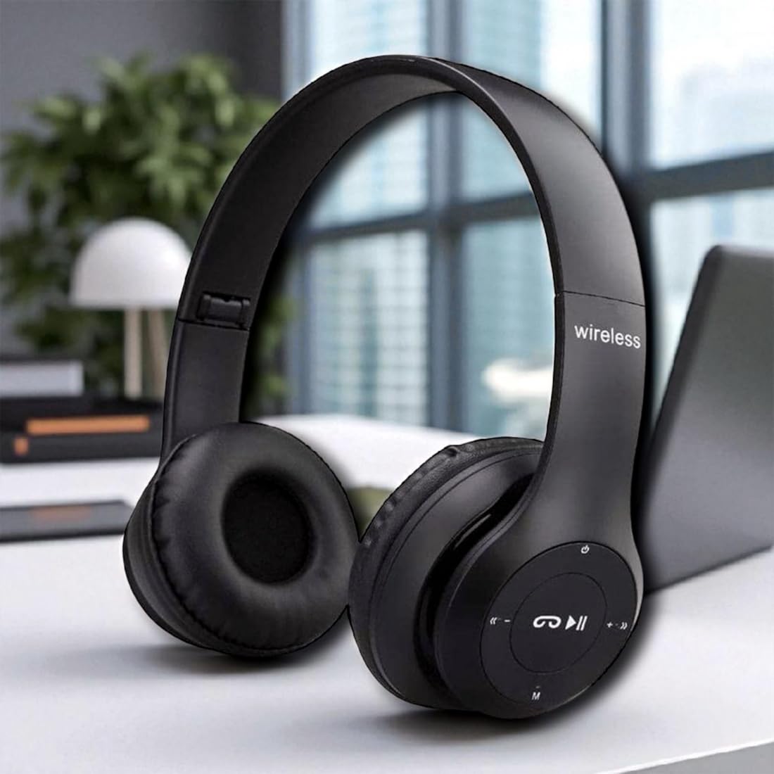 Premium Cushioned Over-Ear Bluetooth Wireless Headphones with Mic | Deep Bass, TF Card, Soft Earcups | Perfect for Mobile, PC, Laptop & Music Lovers Black-image-48
