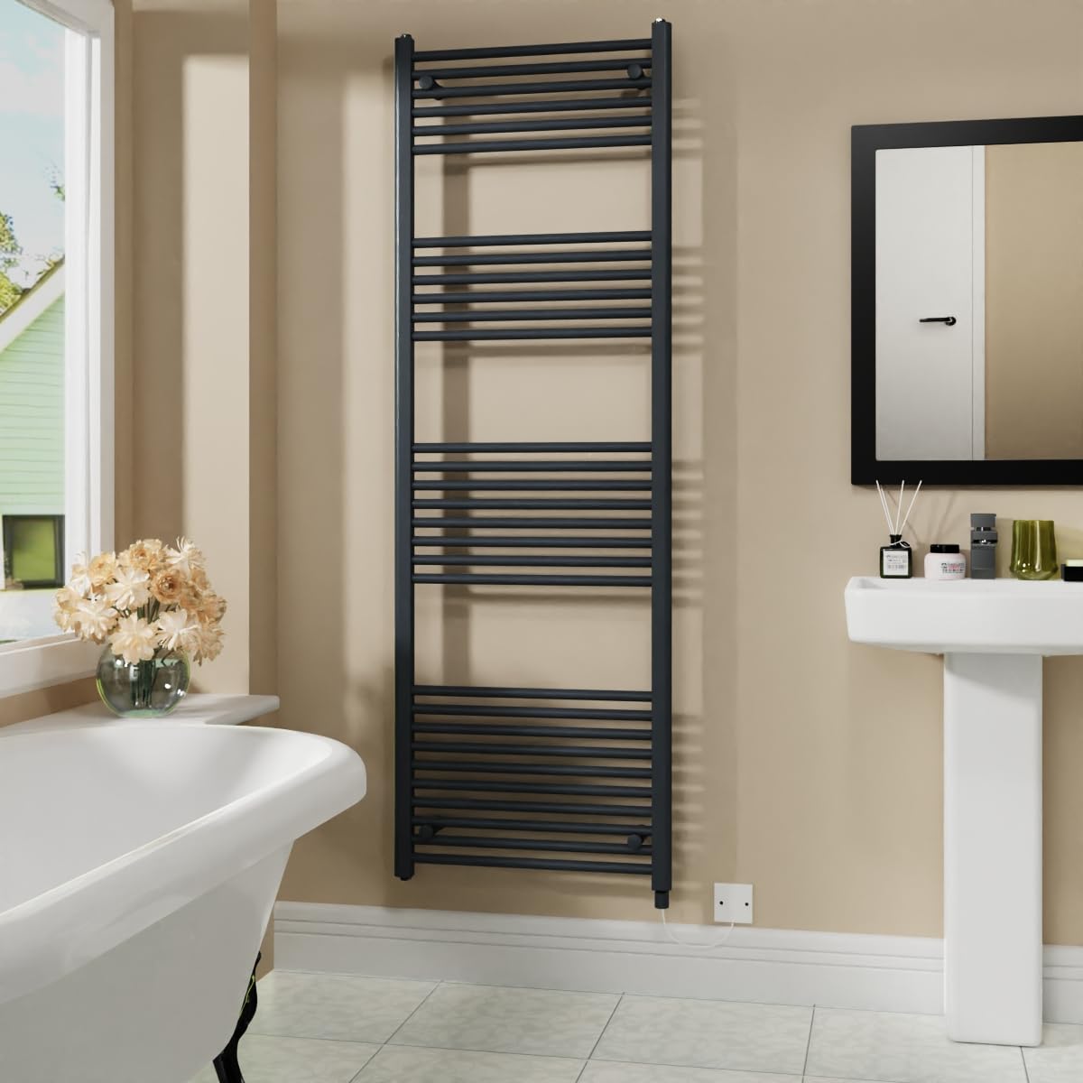 Warmehaus Anthracite 800W Electric Heated Warming Towel Rail Bathroom Radiator - 1800X600mm