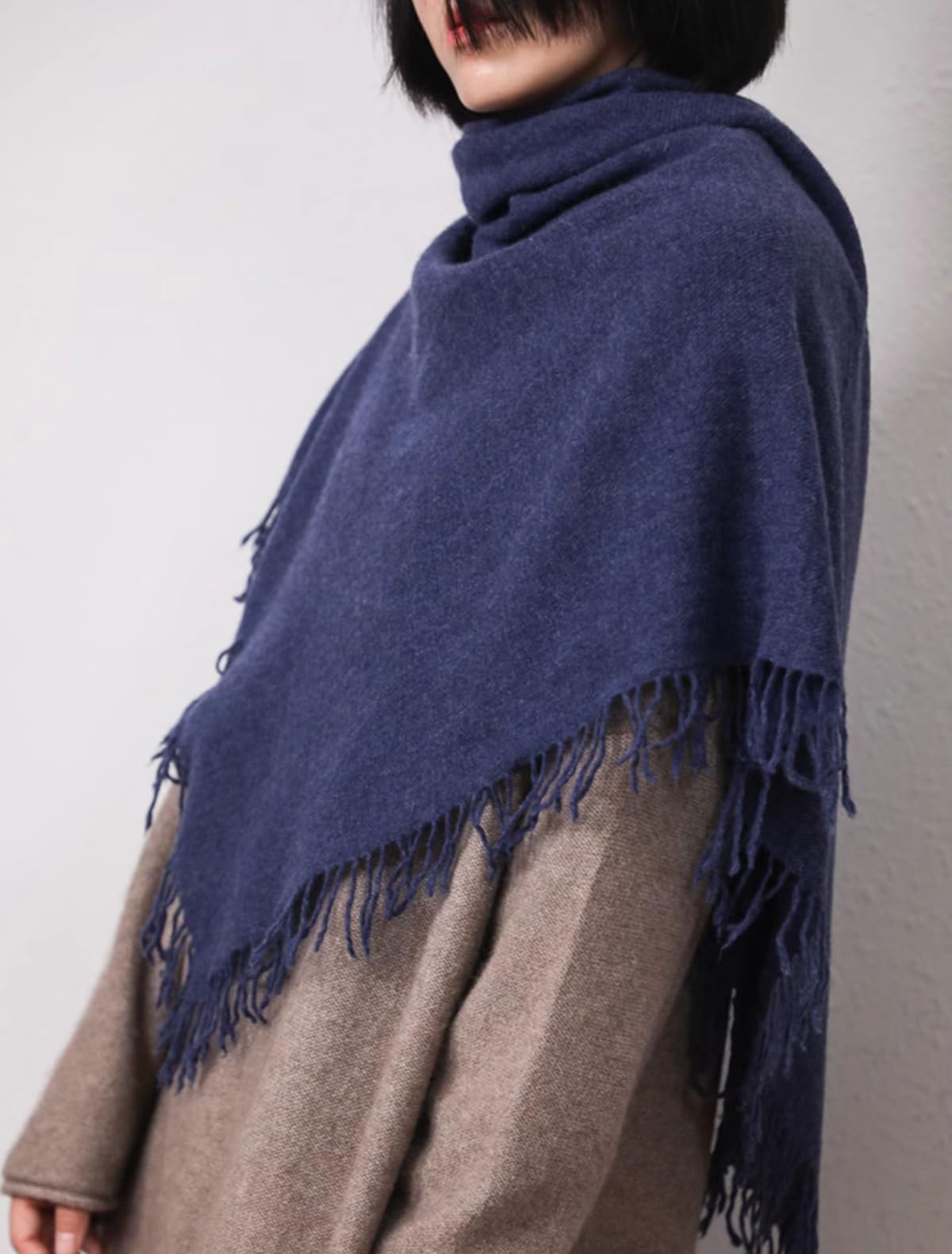 YUONNY Mujer Cachemira Bufanda Chal Cuadrada con Flecos, 100% Cachemir Borla Grande Pañuelo en Otoño Invierno, Moda Suave Cálido Chales Manta Mantón Cuello Calentador Bufanda Cabo Color Sólido Blue F