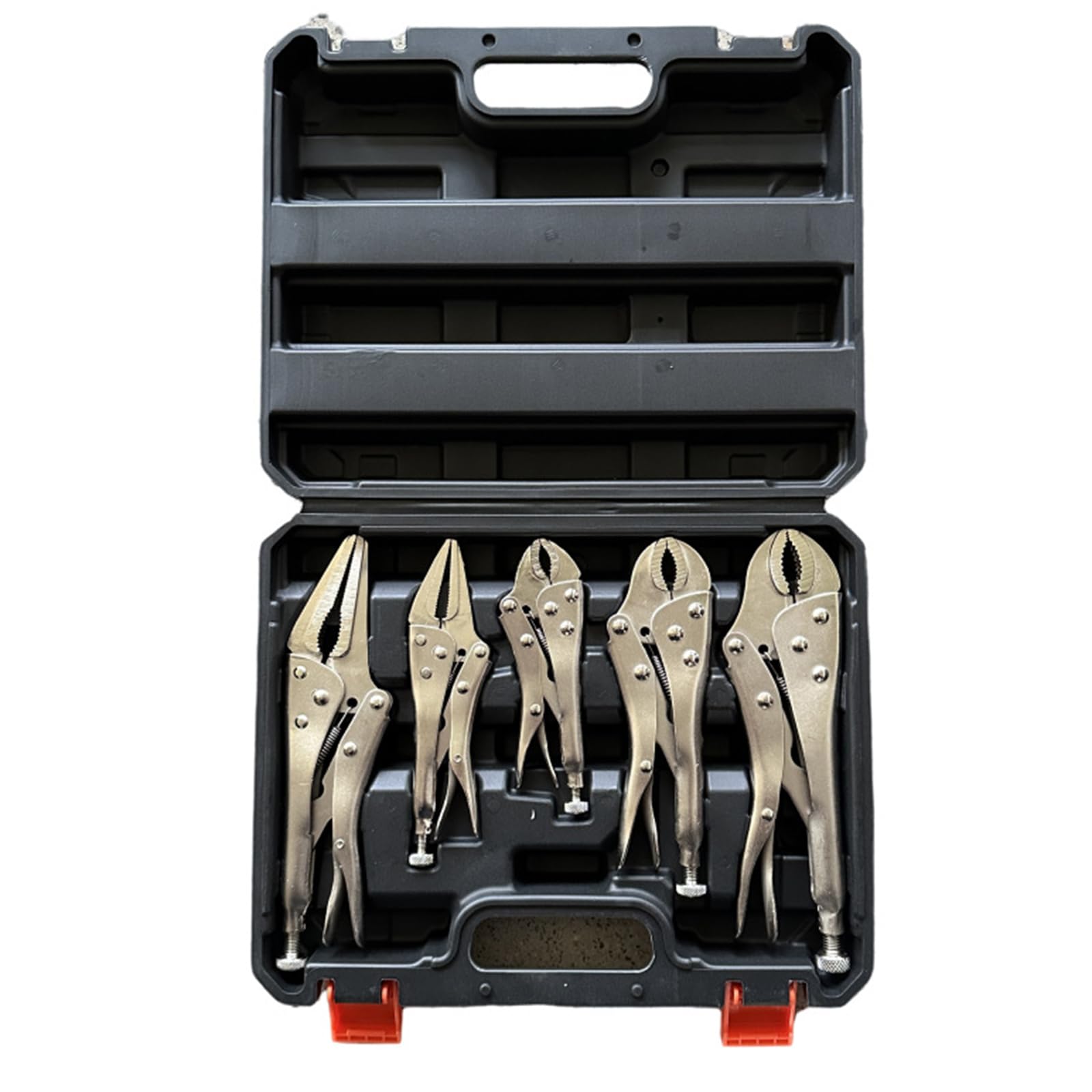 Locking Pliers Set 5PCs, 5", 7" & 10" Curved Jaw Locking Pliers 7" & 9" Long Nose Adjustable Wrench Vice Grips Pliers with Storage Case, Silver