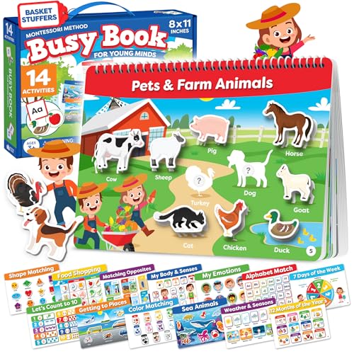 Montessori Preschool Busy Book for Toddlers Ages 3 and Up - Preassembled - Preschool Learning Activities Homeschool Montessori Toys - Gifts for 3 Year Old Boys Girl Birthday - Easter Gifts for Kids