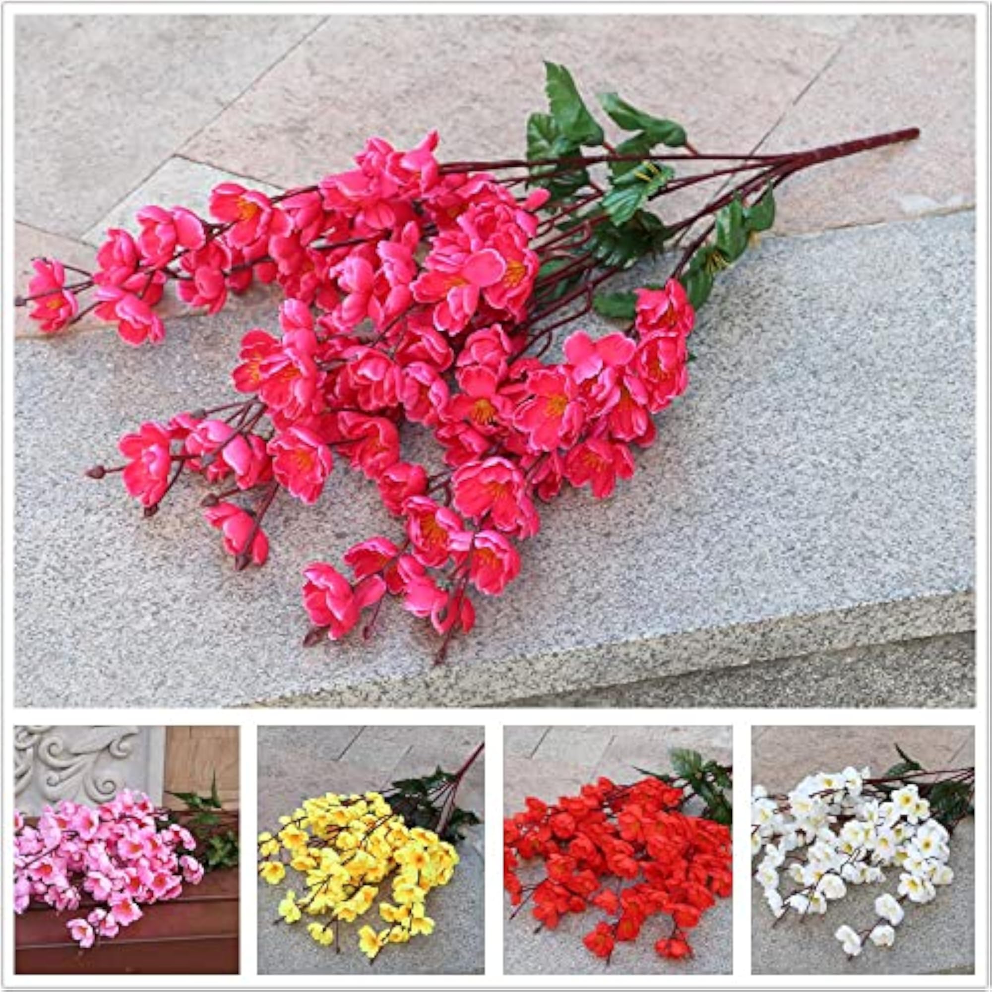 Artificial Peach Blossom Silk Flower Bouquet, 7 Stems