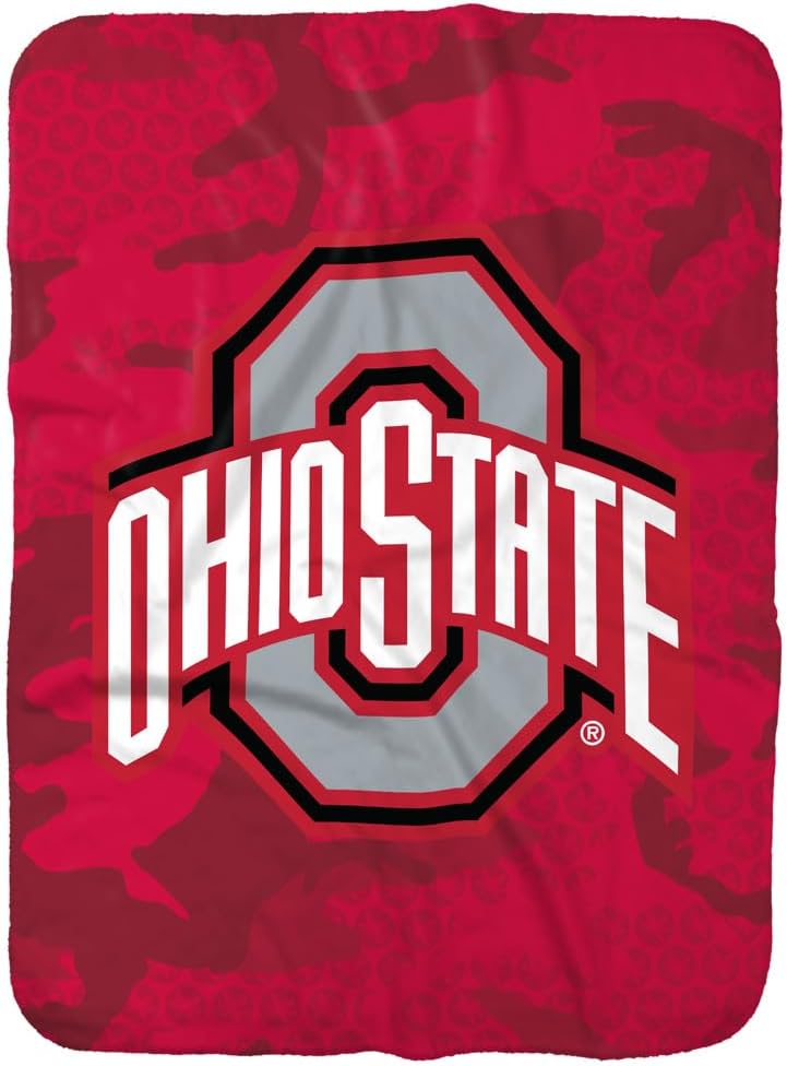 The Ohio State University OSU Camo Sherpa Blanket, Warm Soft Cozy 30"X40"