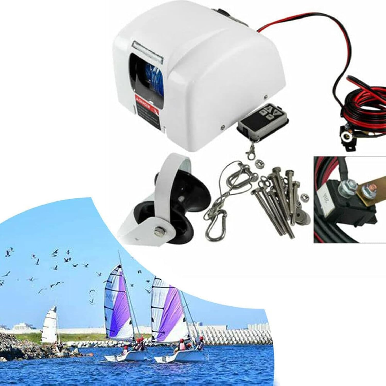 Verricello elettrico di ancoraggio da 20,4 kg, kit salpa ancora barca in acqua salata da 12 V con telecomando, con corda di ancoraggio pre-avvolta da 30,5 m, per yacht