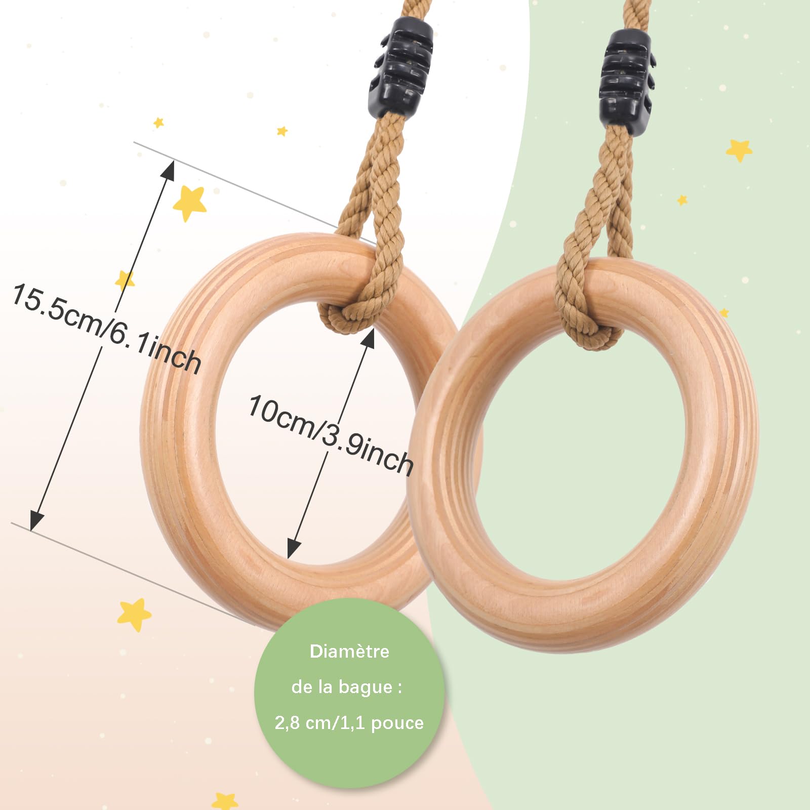 Anneaux de Gymnastique, Gym Ring en Bois ， Extérieur et Intérieur