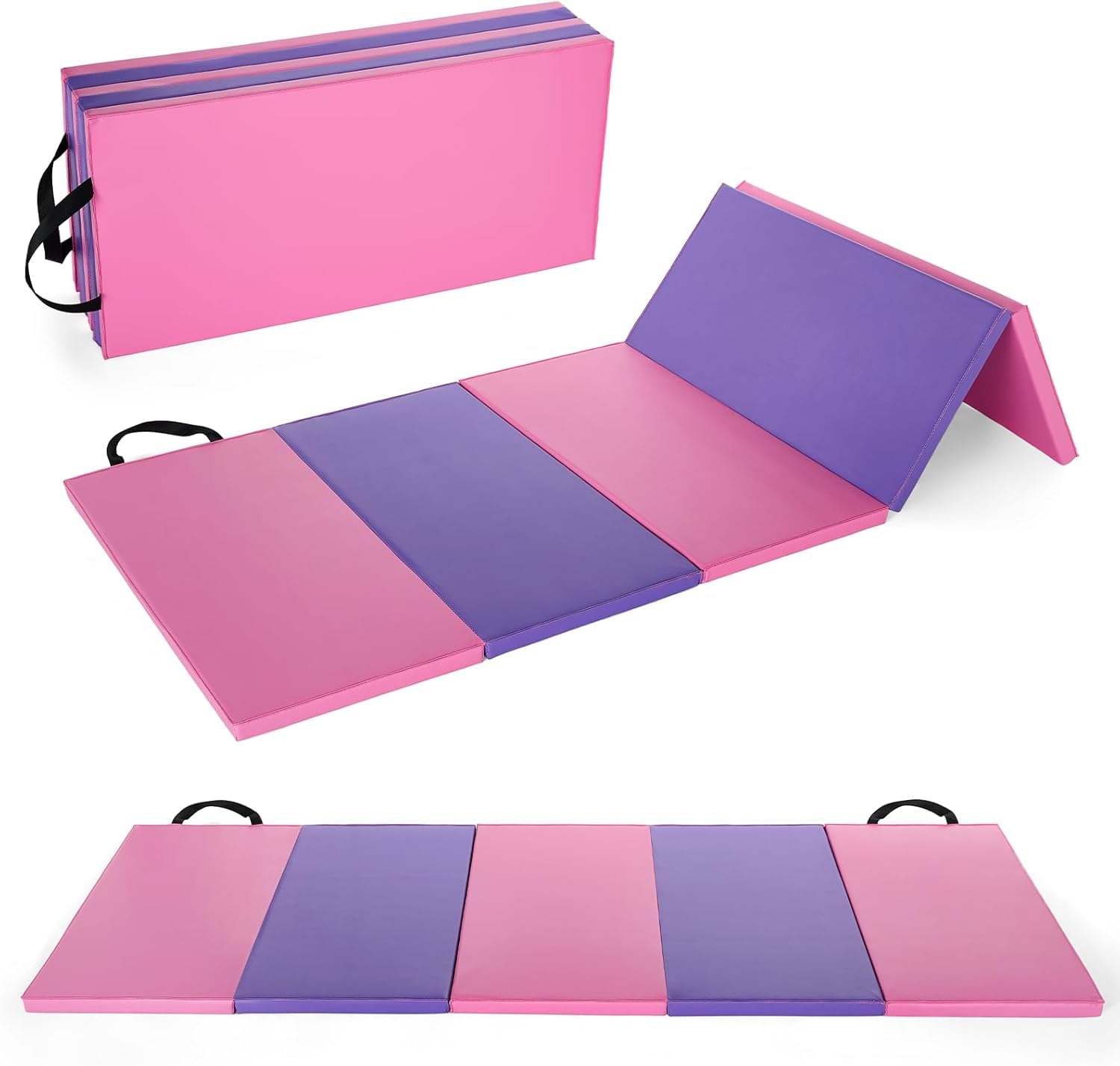 Faltbare Gymnastikmatte, 180 x 60 cm (vierfach) / 185 x 78 cm (fünffach) dick, tragbare Übungs- und Tumblingunterlage für Heim-Fitnessstudio/Pilates/Aerobic und Kampfsport-Training