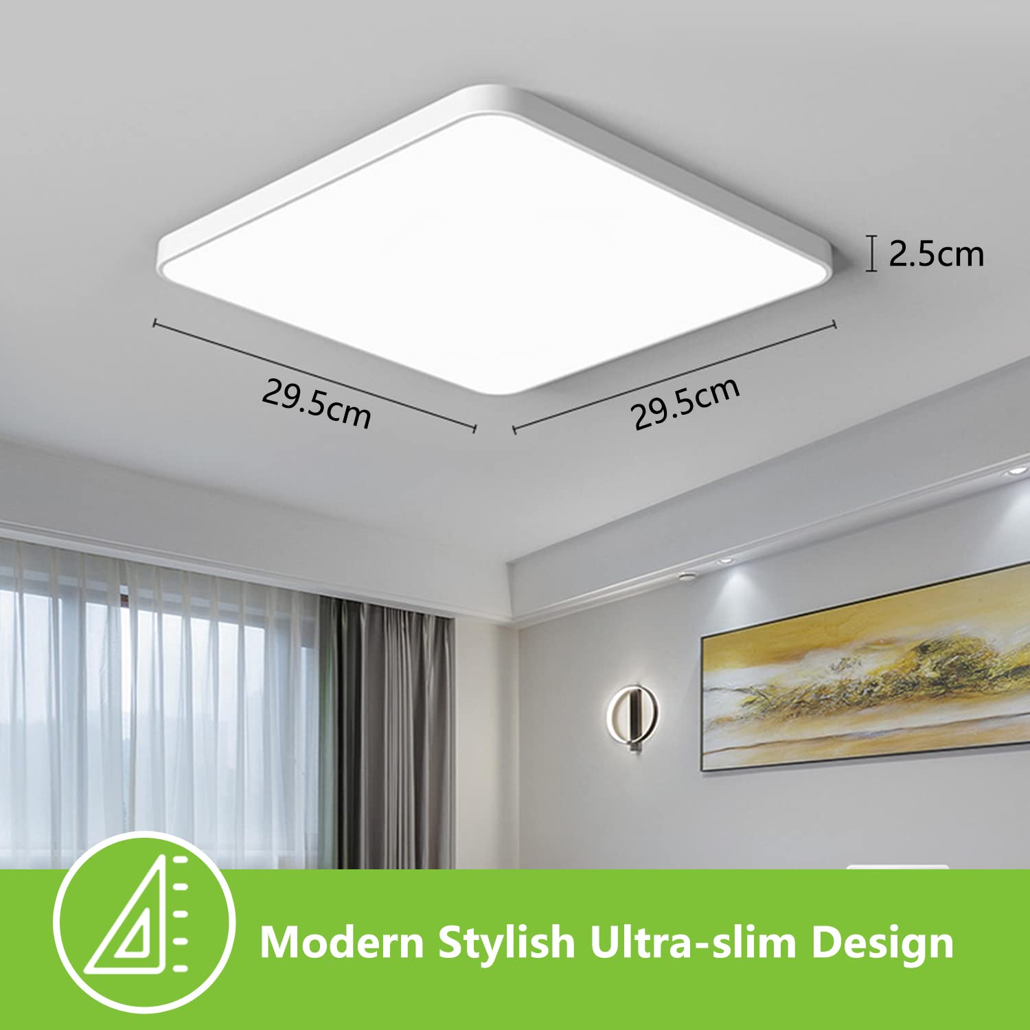 Lámpara de Techo, Plafón de Baño LED, 18 W, 1600 LM, 5000 K, Blanco Luz Día, Sin Deslumbramiento Iluminación de Cocina Para Pasillo, Dormitorio, Salón, 30 x 30 x2,5 CM Ultra Delgada, A+++