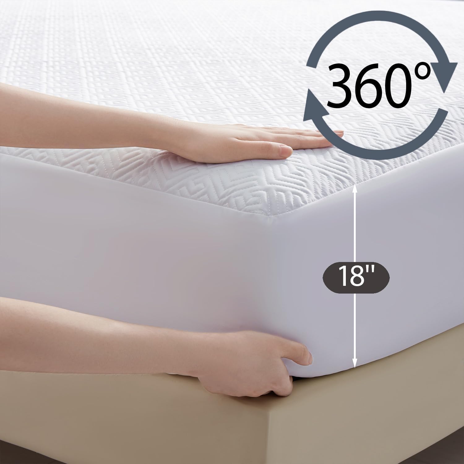 100% TPU Waterproof Mattress Protector Sets with 1 Fitted Sheet & 2 Pillowcases 18 Inches Deep Pocket Breathable Incontinence Pads for Adults Kids Elderly Pets (White, Twin XL)