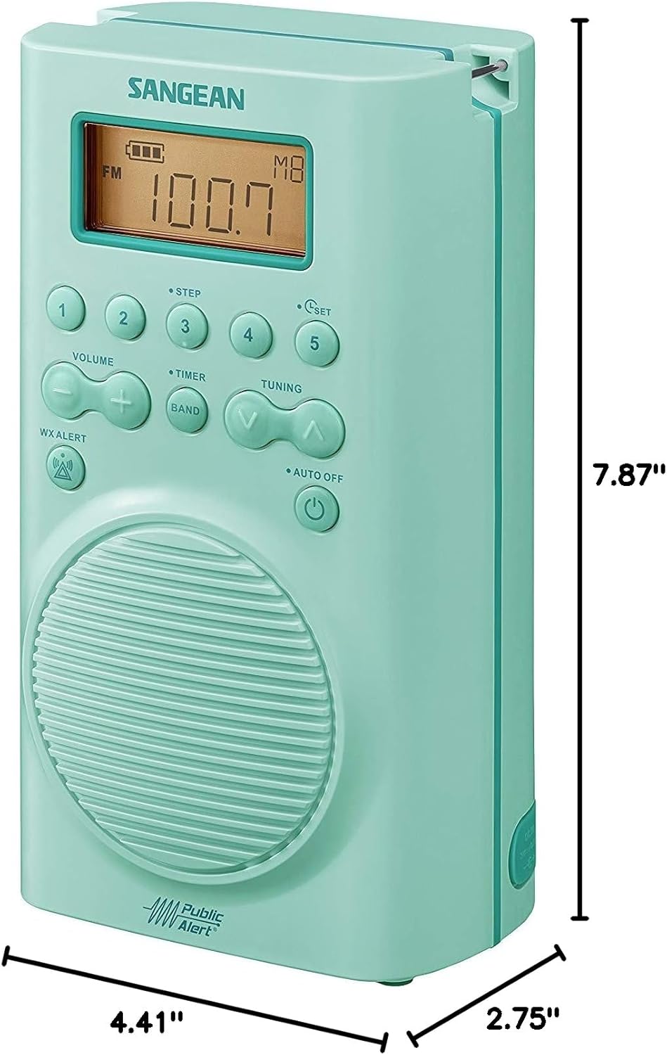 Sangean H205TQ AM/FM Weather Alert Waterproof Shower Radio Turquoise (Renewed)