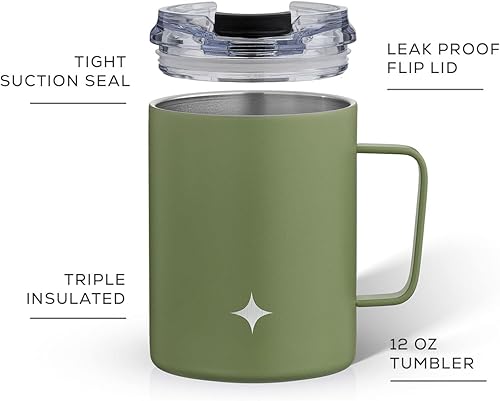 Vista 32 de JoyJolt Vaso de triple aislamiento con asa. Vaso de 12 onzas con tapa. Sellado al vacío, forrado de cobre, vasos de acero inoxidable de doble pared.