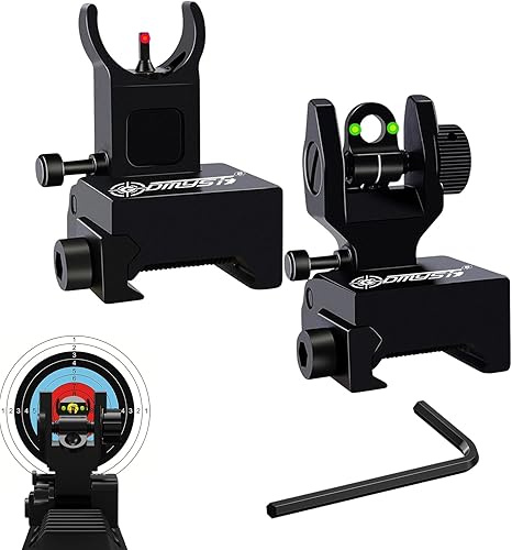 Miras de hierro de fibra óptica abatibles en la parte delantera y trasera con miras de punto rojo y verde, mira plegable para riel Picatinny y juego