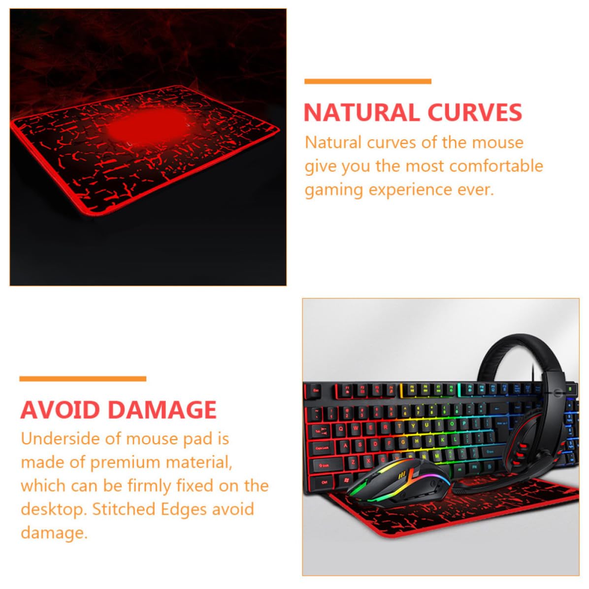Toyvian Combo de Ratón, Teclado y Auriculares, Conjunto Alfombrilla, Cable USB 2.0 y 3.5mm, 104 Teclas, 4 Botones, Negro, para Oficina y Juegos en Casa