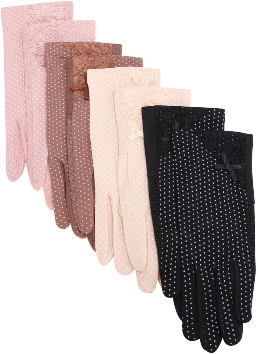 Wakauto 4 Pairs Women Lace Sun Protection Gloves Thin Touchscreen