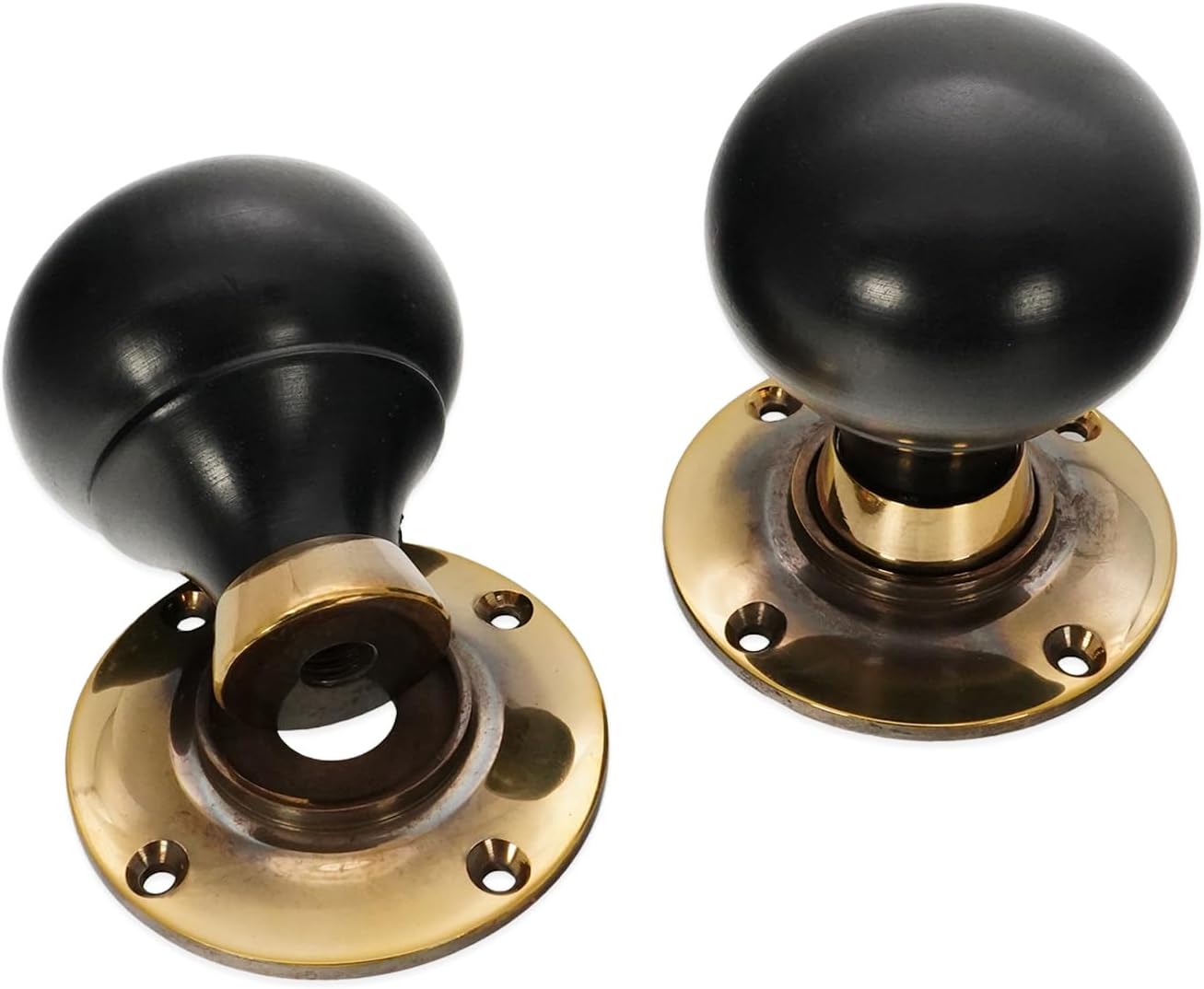 Infinity Decor Pure Ebony Wood Door Knobs/Victorian Style Solid Natural Ebony Bun Mortice Door Knob Set Aged Brass