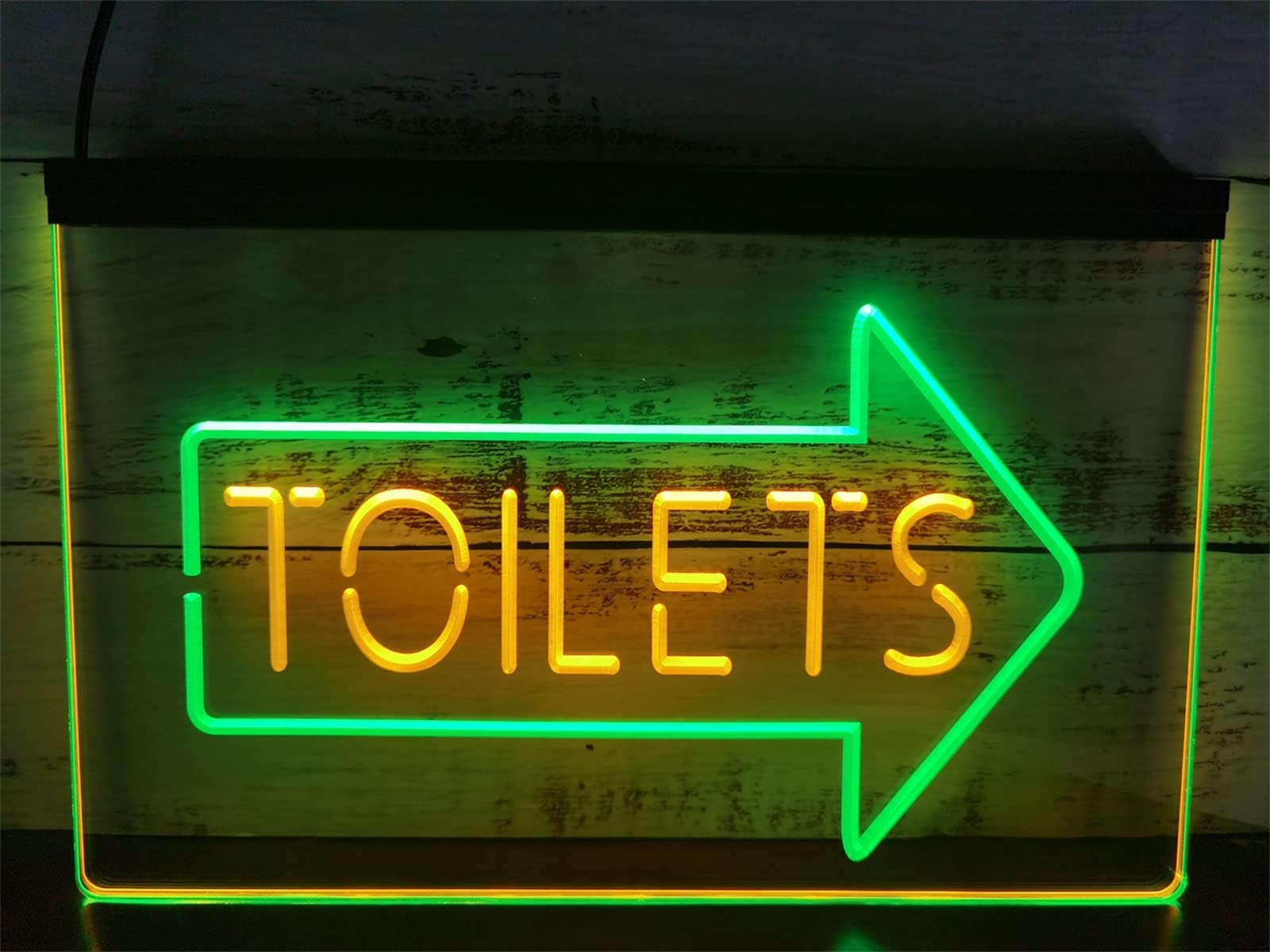 Letrero De Neón LED De Punto De Inodoro A La Derecha, Luces De Neón Grabadas En 3D De Doble Color USB Personalizadas, Para Guía De Entrada De Baño De Barra Decorativa Regulable,Green yellow,40x30cm