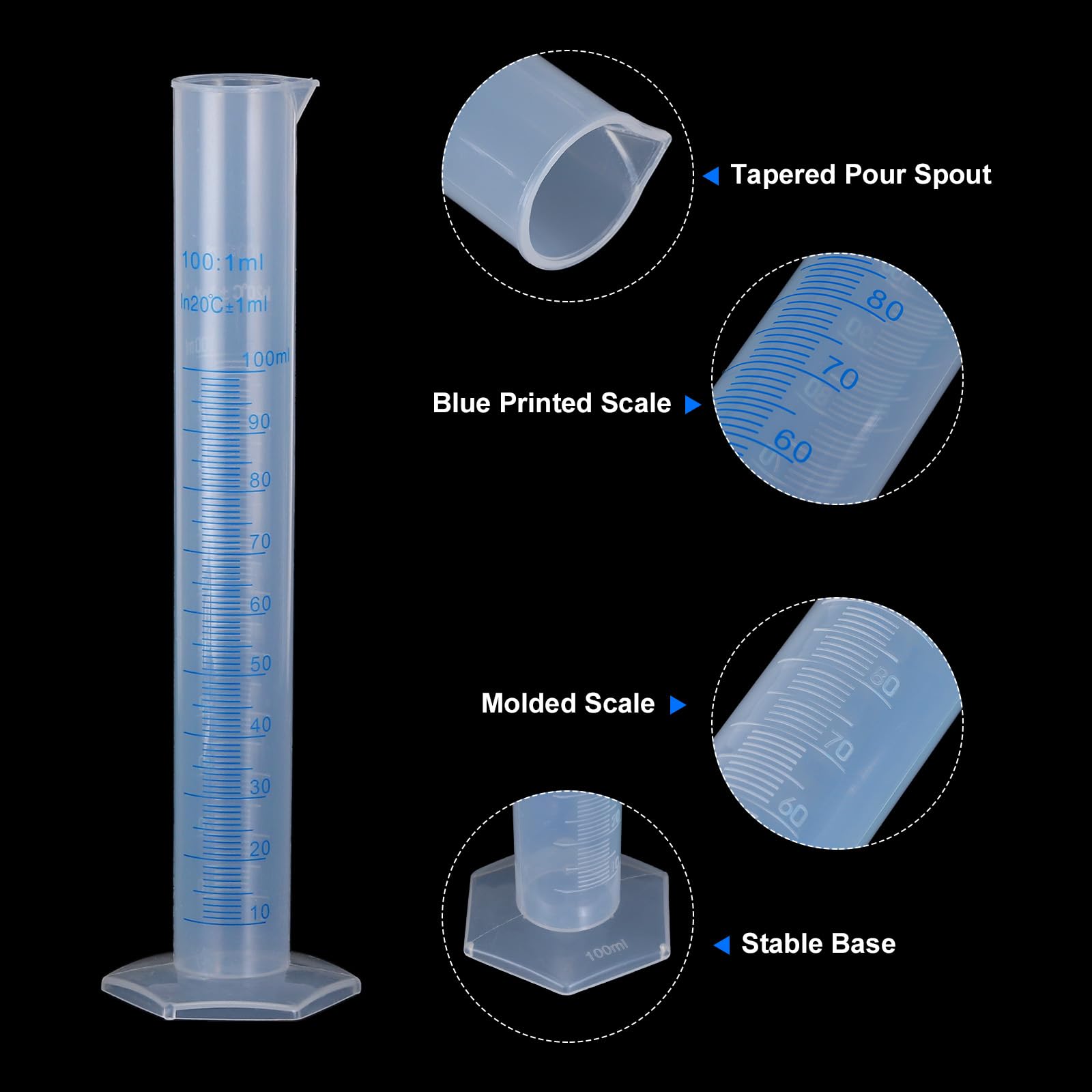 QUARKZMAN Cilindro Graduato in Plastica, Cilindro di Misurazione 100 ml, Becher a Tubo di Prova, Marcatura Metrica 2 Lati, Base Esagonale Trasparente per Laboratorio Casa 10pz