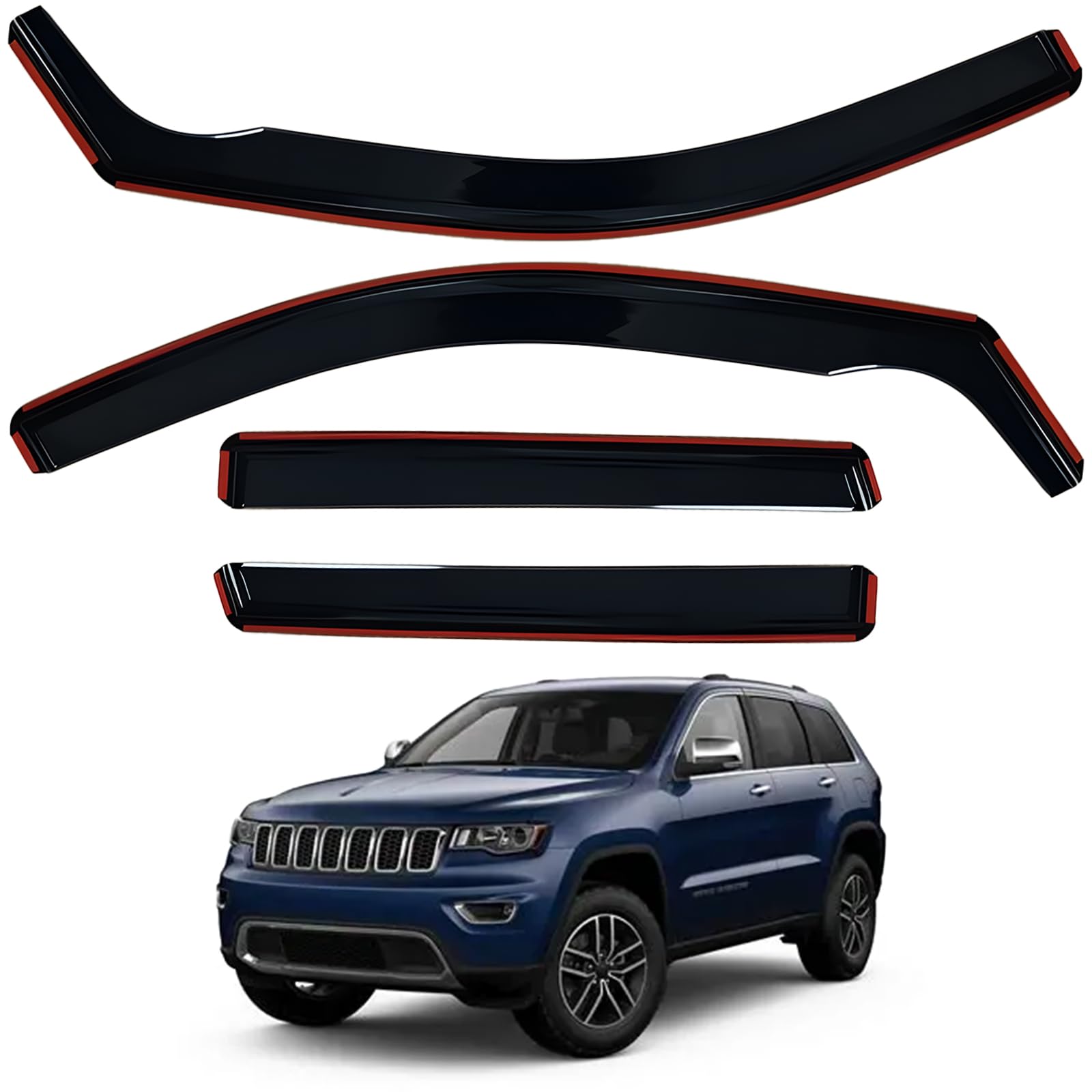 AUXKO in-Channel Rain Guards for Jeep Grand Cherokee 2011-2020, Window Vent Visors Somke Accessories - in Channel Rain Guard Window Visor, Easy Install Side Window Wind Deflectors & Visors Black