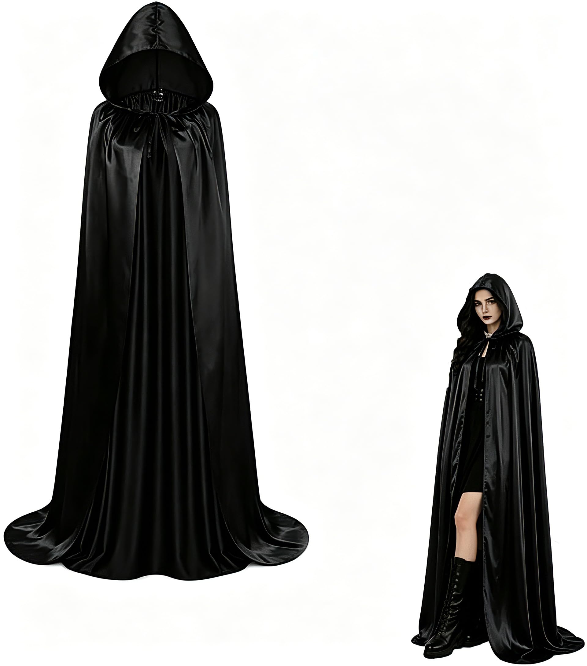 Efuwfugc Black Cape, Devil Cloak for Halloween Costumes, Witch Cape Adult for Gothic Fashion and Cosplay Events, 150cm