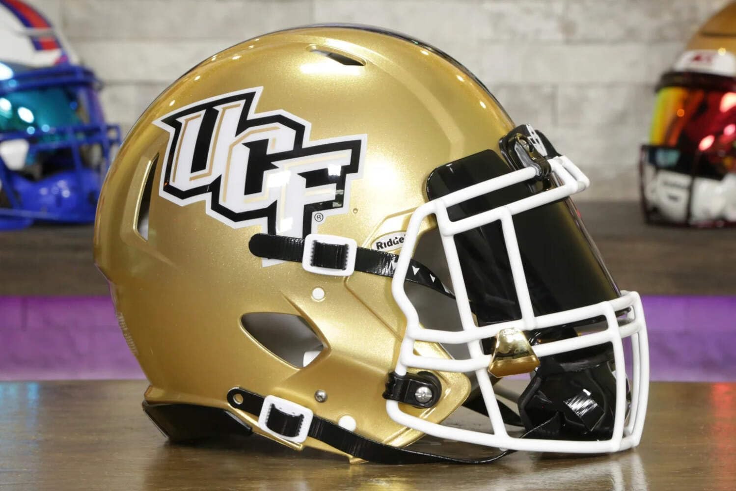 UCF Collectible Speed Authentic Helmet - Gold GG Special Edition - with Free USA Flag Decal - Perfect for Sports Fans and Collectors - Green Gridiron