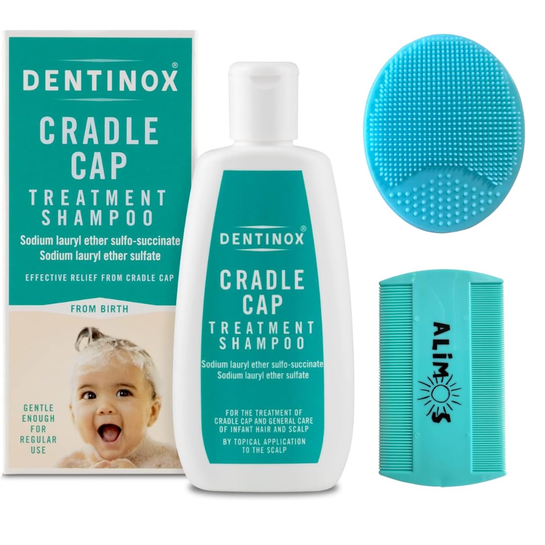 Baby Bath Silicone Brush & Fine Tooth Comb With Cradle Cap Treatment Shampoo for Babies, 125 milliliters