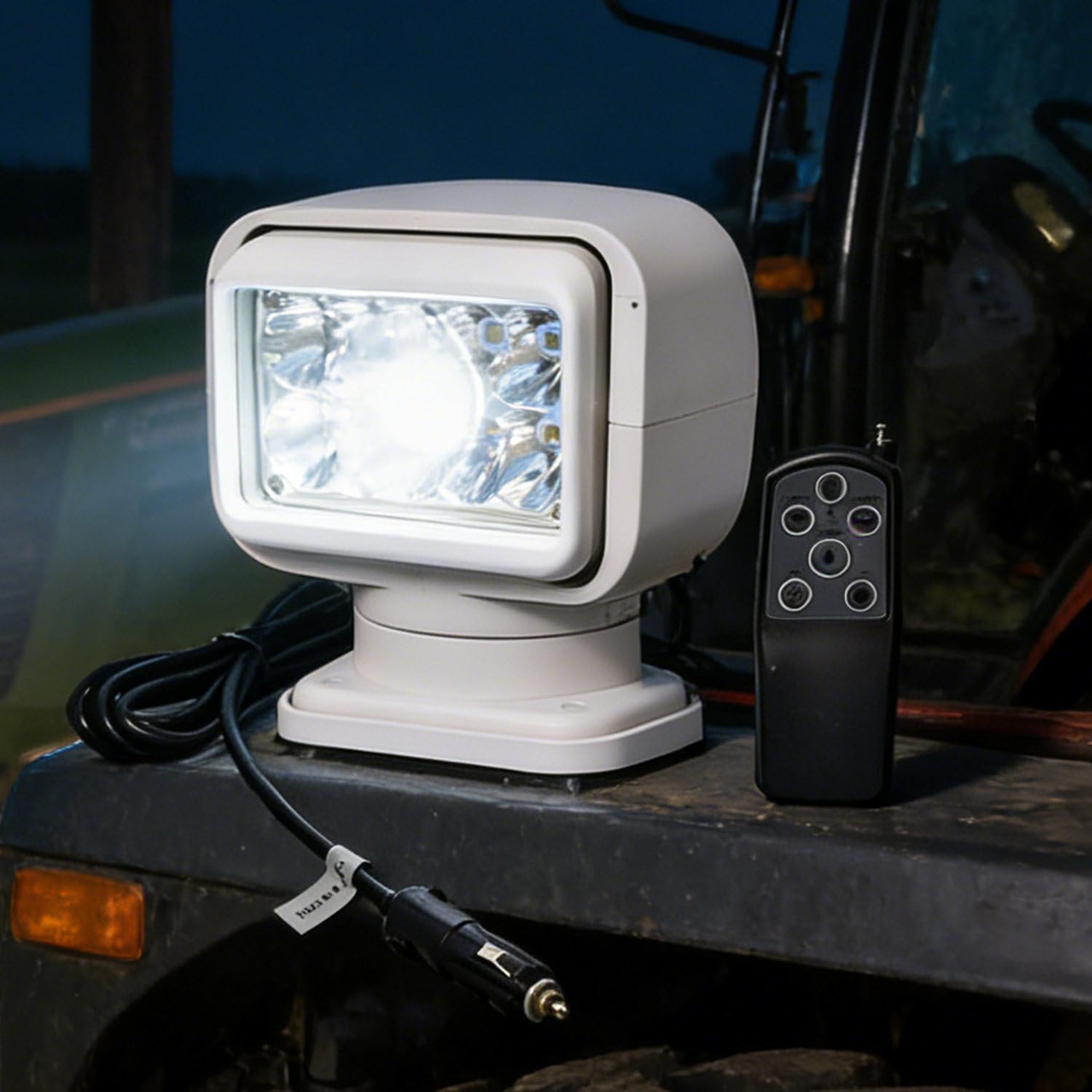 Marine LED Spotlight, Remote Control Search Light with 360° Horizontal & 120° Tilt, 6 Magnets & Aluminum Heat Sink for Vehicle Outdoor Use White