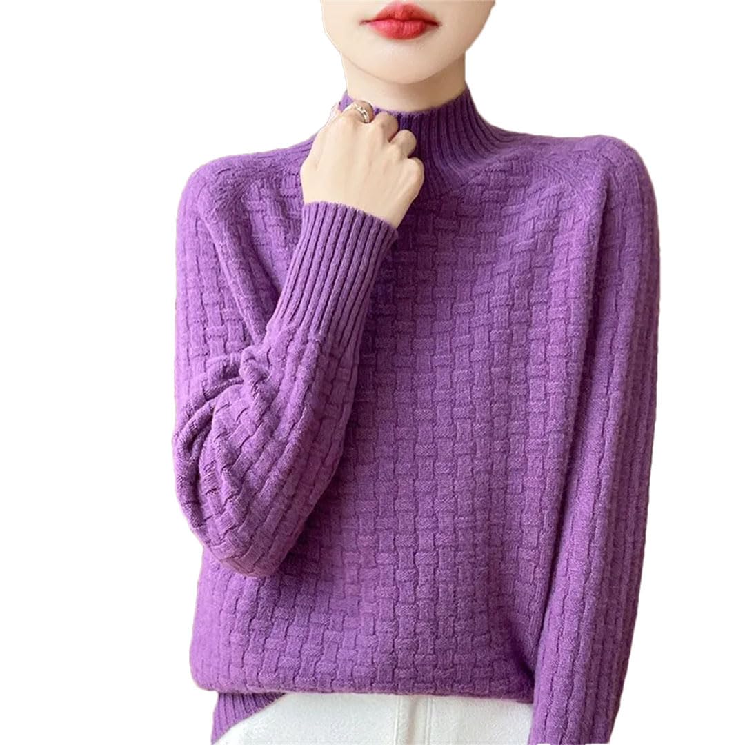 Maglione da donna a collo alto tinta unita maglione allentato maglia fondente camicia, Nero , L