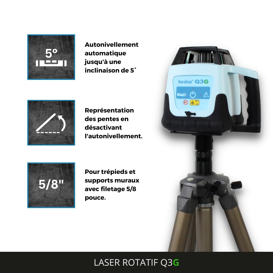 Niveau Laser Rotatif Q3G - Laser chantier autonivelant, avec deux classes de laser et rayon laser vert (dans Systainer avec récepteur laser, télécommande et chargeur)