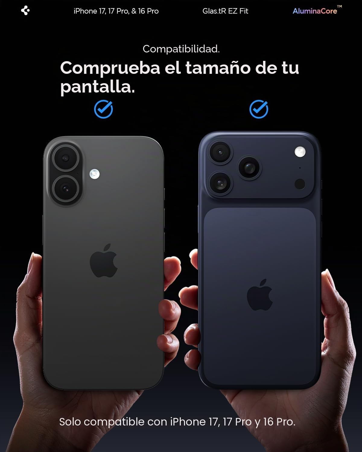 Spigen Glas.tR EZ Fit Protector Pantalla para iPhone 17, iPhone 17 Pro, iPhone 16 Pro, 2 Unidades, Instalación Fácil, Alta Definicion, Dureza 9H