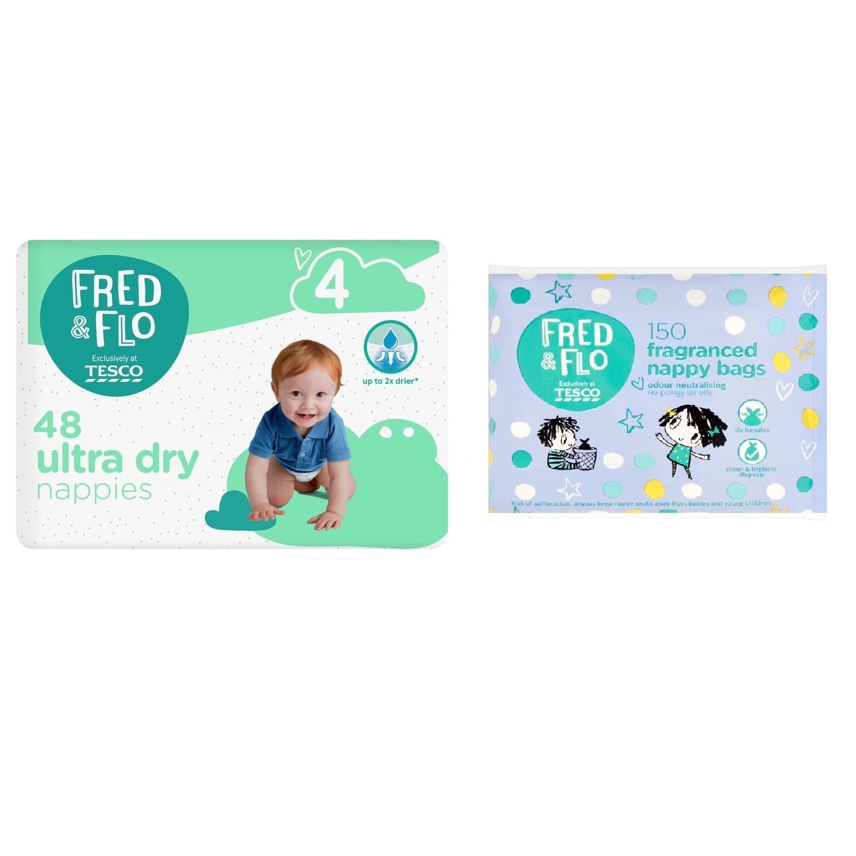 Fred & Flo Size 4 Nappies 48 Pack + 150 Nappy Bags