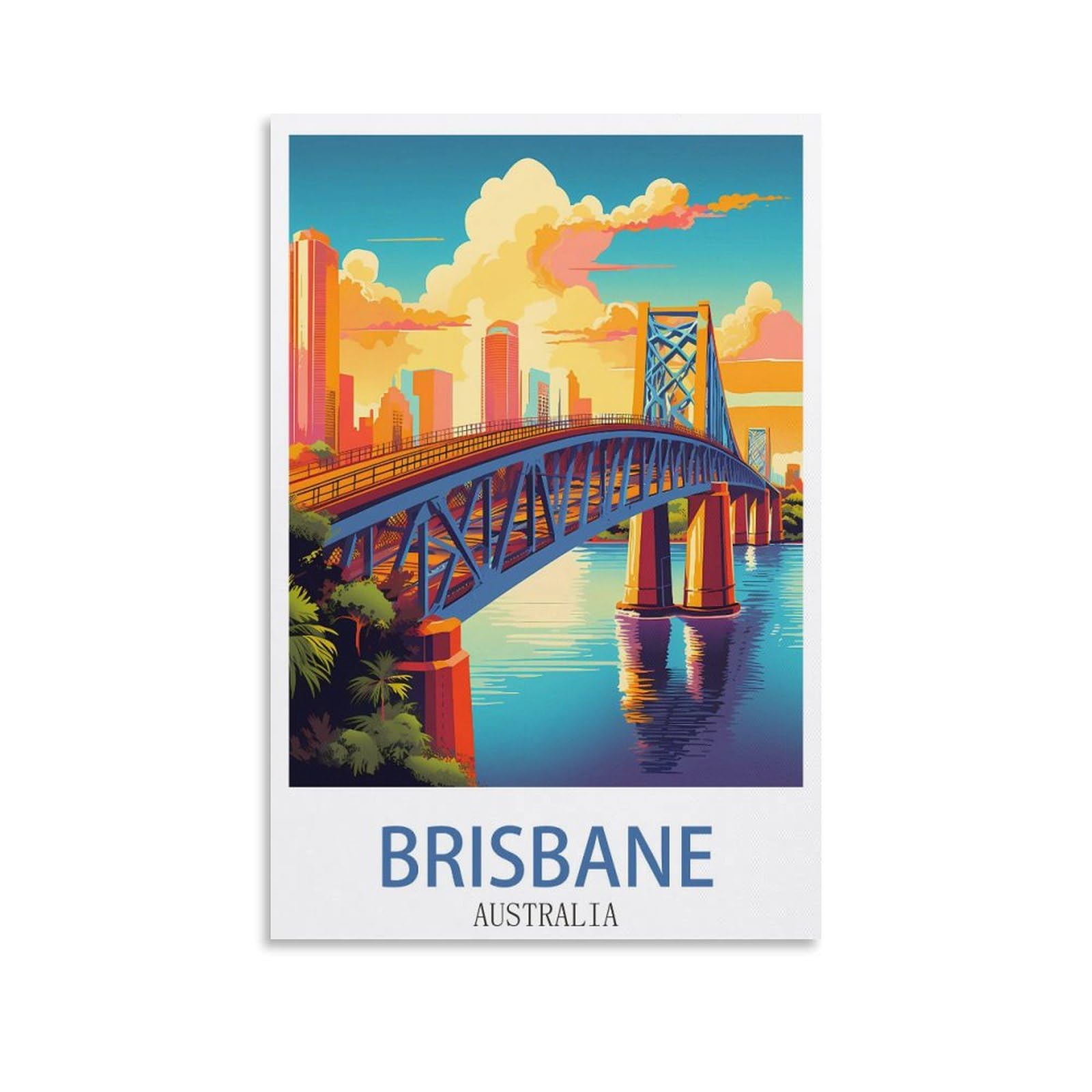 Fzyuen Unframe-Style Brisbane Australia Vintage Travel Posters 08X12inch(20X30cm) Canvas Wall Art Prints For Wall Decor Room Decor Bedroom Decor