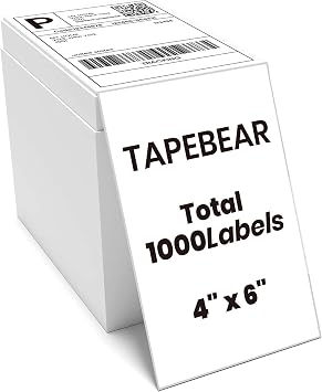 TAPEBEAR 4x6 Direct Thermal Shipping Labels Fan-Fold 1000Labels Top-Coated