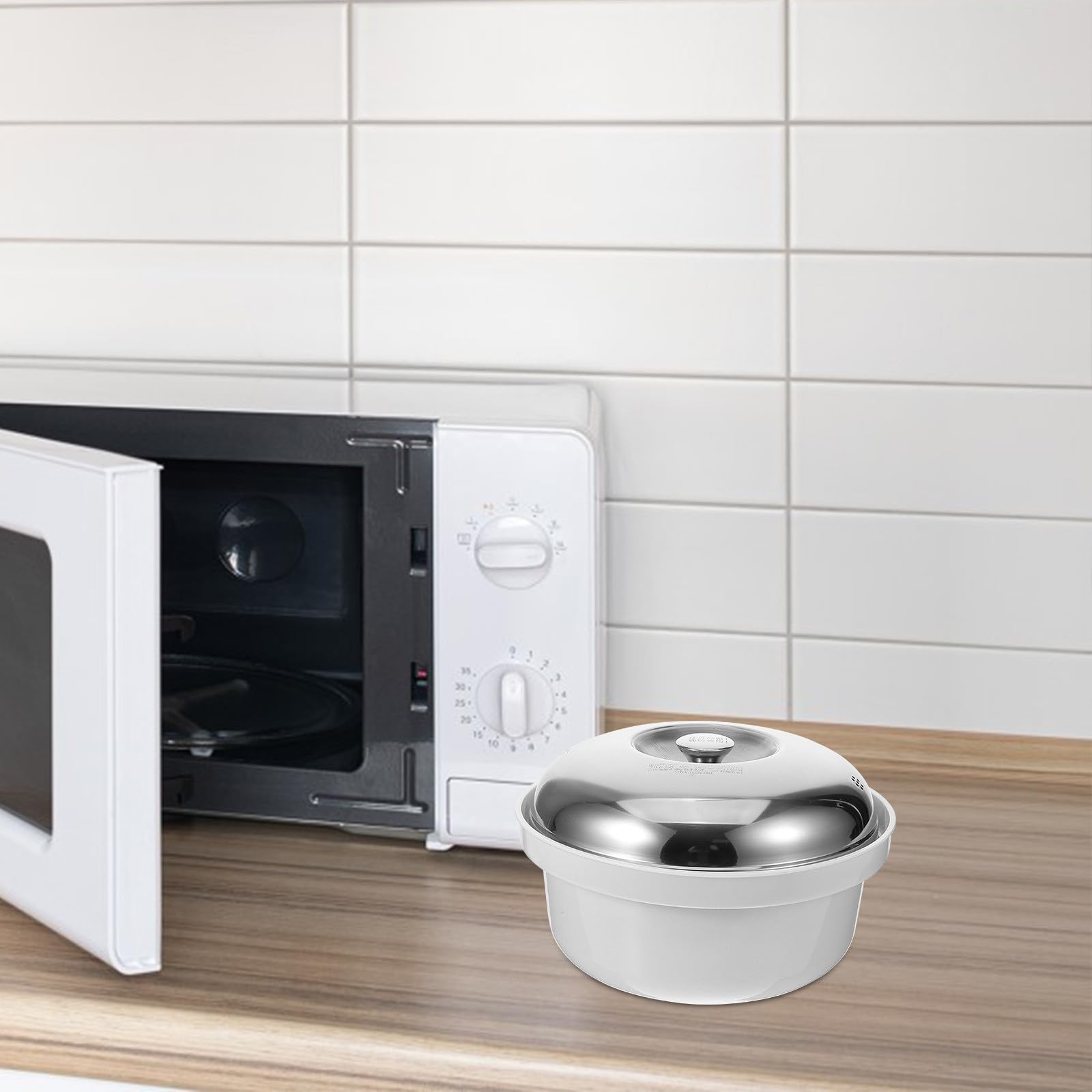 SOLUSTRE Vaporera Tapa Práctica de Plástico y Acero Inoxidable para Microondas Segura para Cocinar Arroz y Bollos al Vapor, Fácil de Limpiar para Cocina Diaria