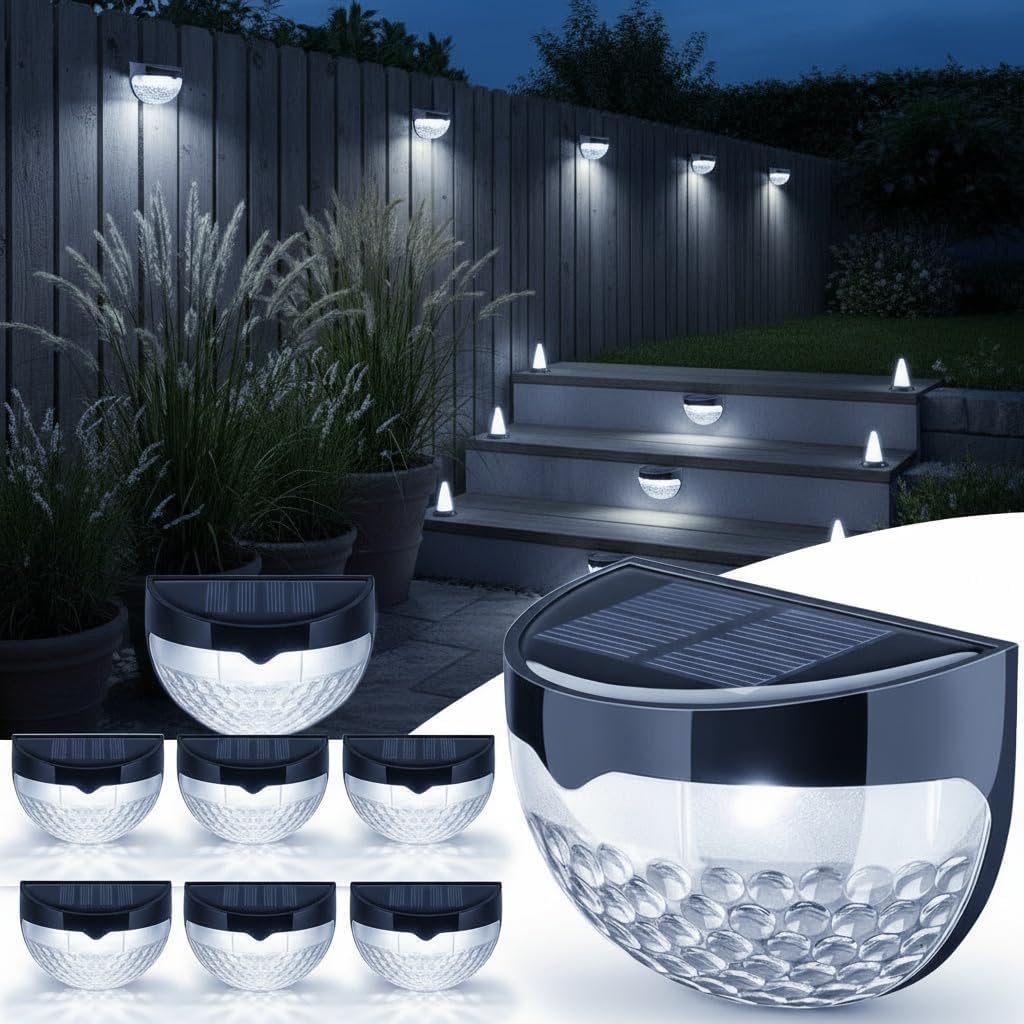 GloBrite - Solar Lights Outdoor Garden - Pack of 8 Outdoor Lights - Waterproof Night Light for Pathway, Patio, Deck, Fence - Solar Security Light with Dusk to Dawn Sensor - Outdoor Lighting