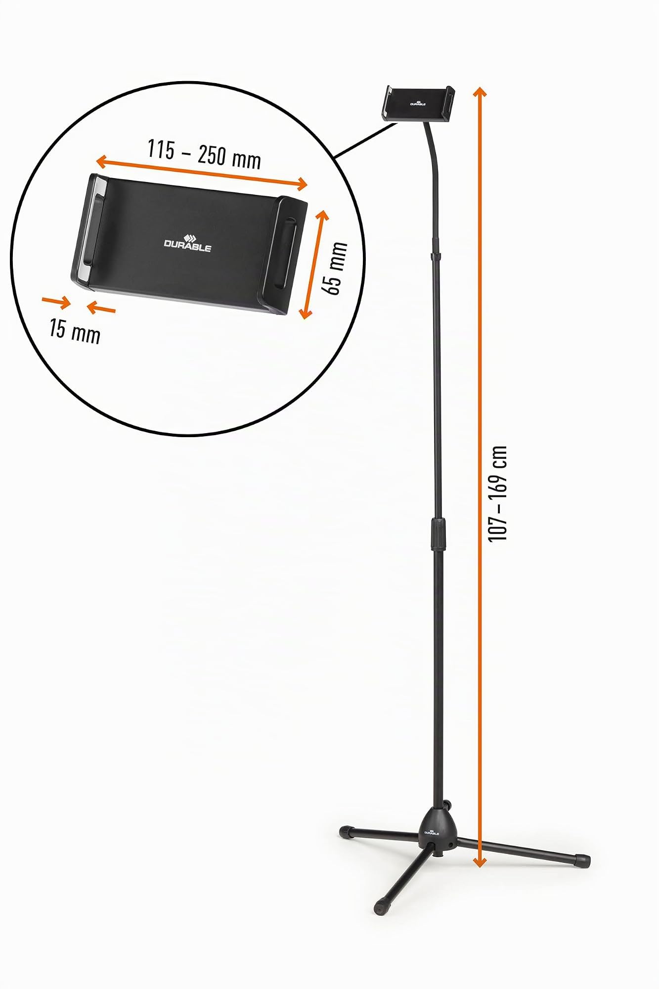 Durable Supporto tablet da tavolo e da pavimento Twist Combi, porta tablet e smartphone da 4,7" a 13", con braccio snodabile, porta ipad, nero, 894301