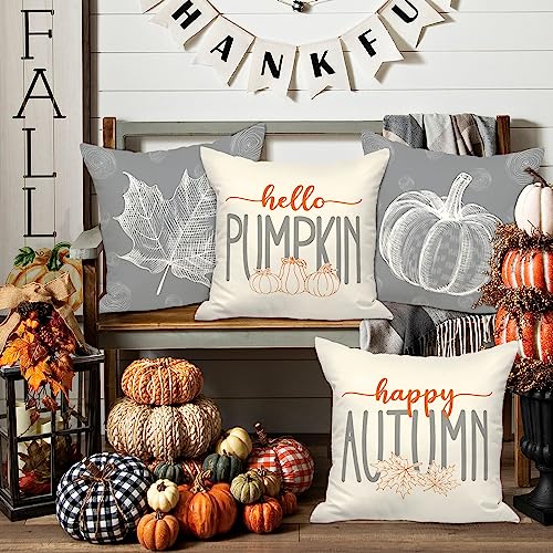 Benjia Grey 45x45 Autumn Cushion Covers Set of 4, Maple Leaf Pumpkin Decorative Holiday 18x18 Inch Fall Throw Pillow Covers Thanksgiving Pillow Case for Indoor Home Bedroom Couch Sofa Decor 45x45cm - Cosy Home Interiors Benjia Grey 45x45 Autumn Cushion Covers Set of 4, Maple Leaf Pumpkin Decorative Holiday 18x18 Inch Fall Throw Pillow Covers Thanksgiving Pillow Case for Indoor Home Bedroom Couch Sofa Decor 45x45cm - Image 3