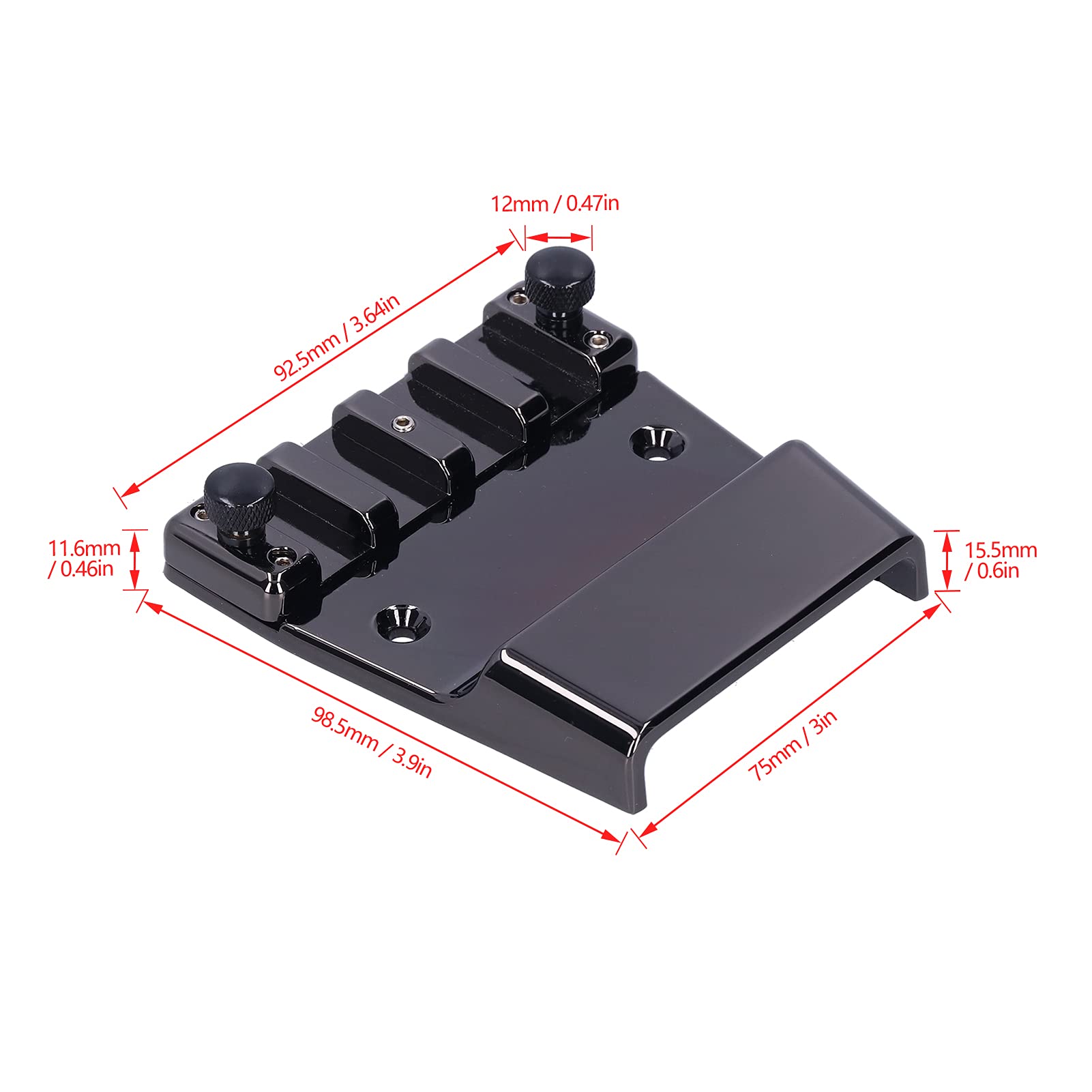 Puente de guitarra de 4 cuerdas de puente fijo de cola rígida de aleación de acero inoxidable para reparación de actualización de bajo eléctrico negro 98,5 x 75 mm