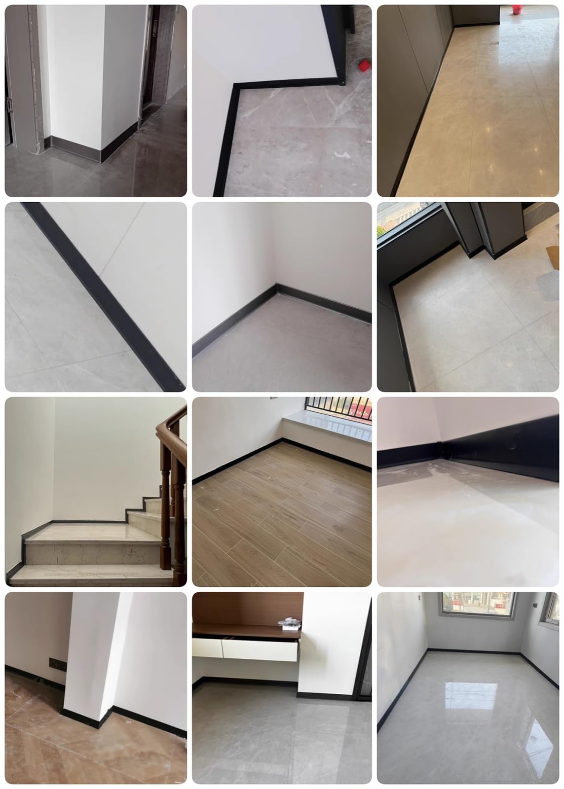 Bezszwowe aluminiowe listwy przypodłogowe do domów mobilnych – wodoodporna czarna listwa przypodłogowa, długość 4,1 stopy do werandy i tarasu(4pcs)