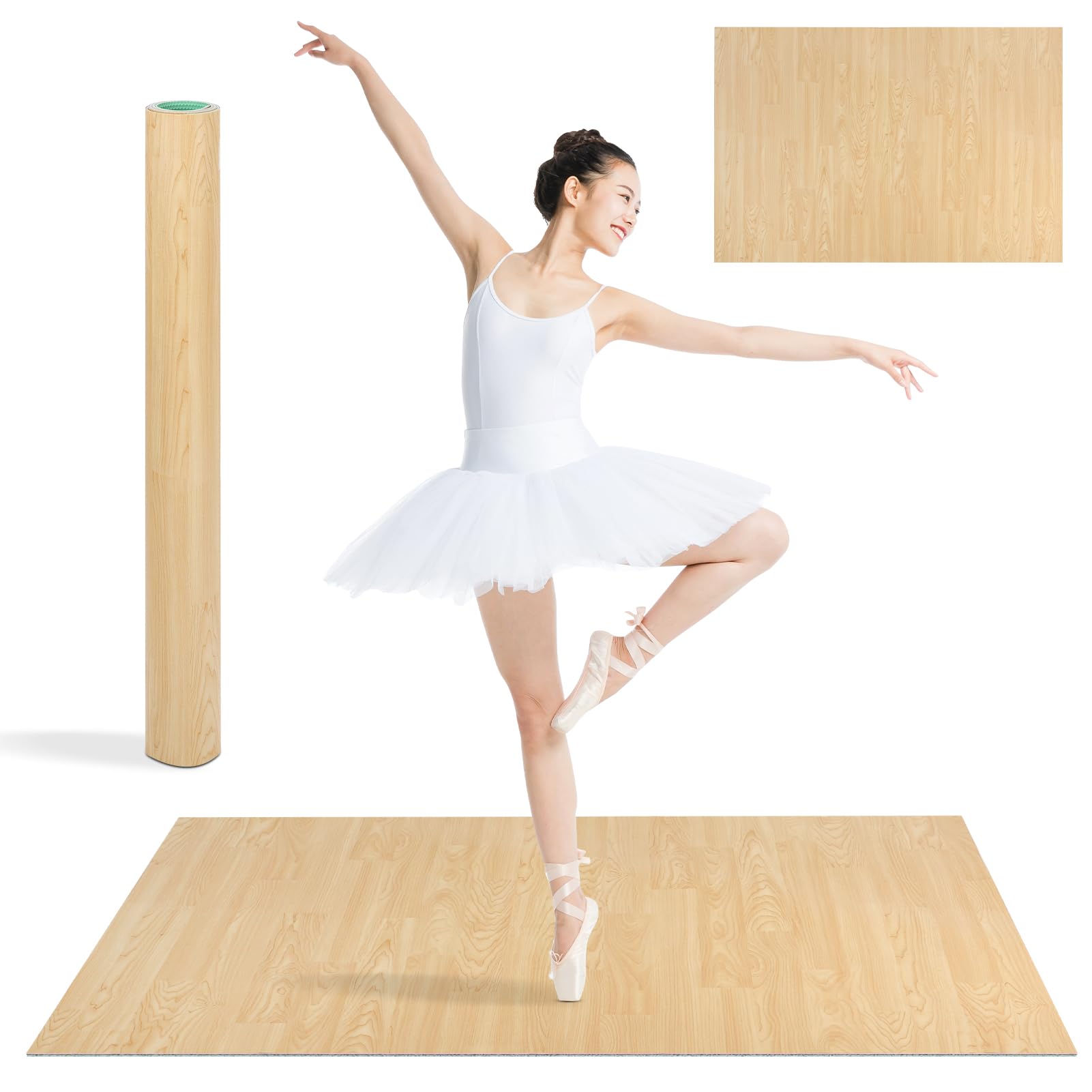 Tragbare Tanzbodenmatte, 9 x 1,2 m und 1,2 x 1,8 m, 5 mm dicke PVC-Tanzfläche für Ballett, Jazz, Pop und andere Tanzformen, rutschfester und stoßdämpfender Übungsboden für Zuhause, Studio
