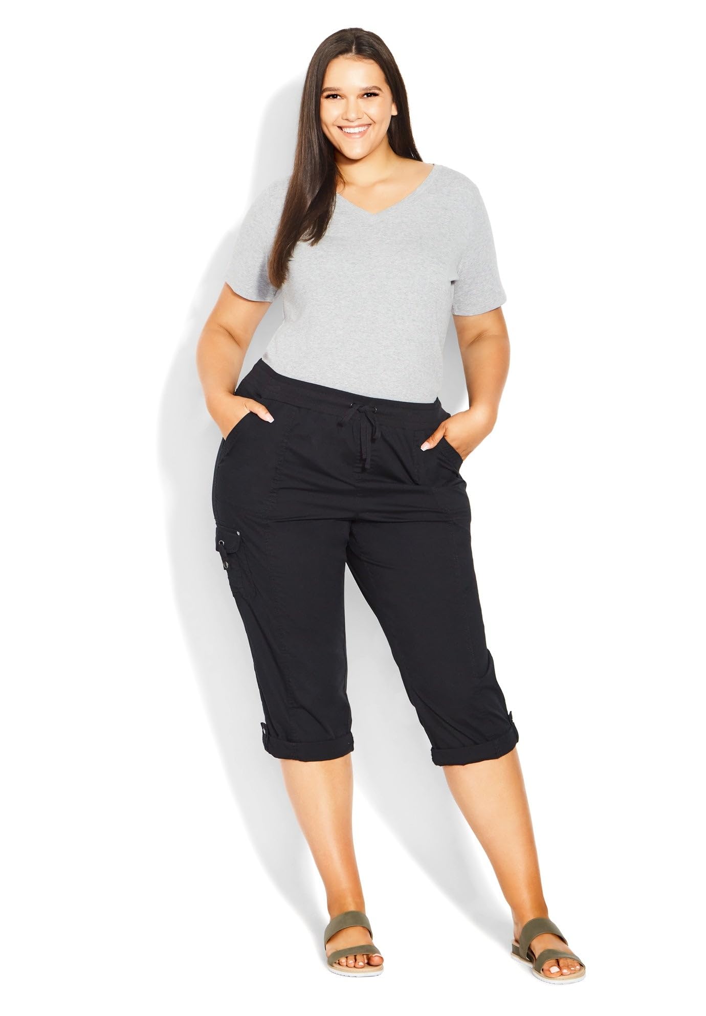 Avenue Womens Plus Size Cotton Roll Up Capri