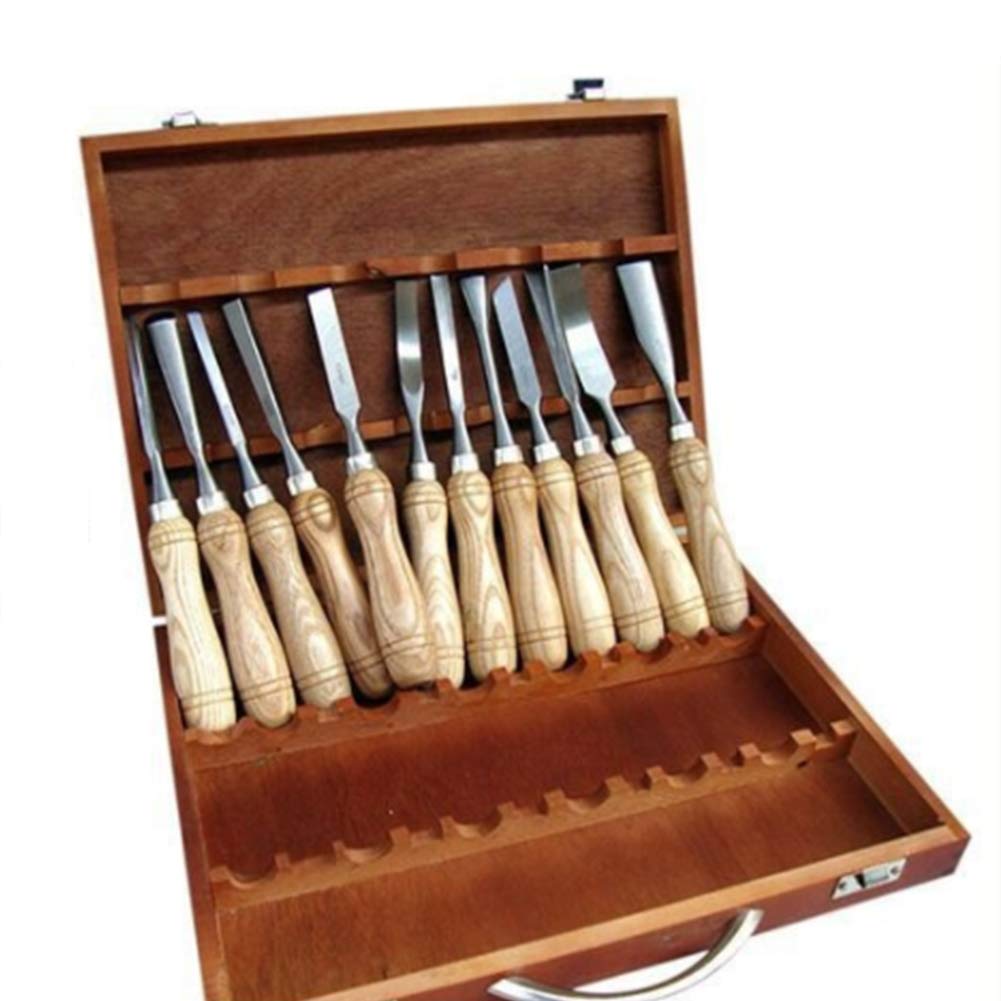 Jeu de ciseaux à découper en bois professionnels - 12 pièces Outils de menuiserie avec étui de transport - Idéal pour les débutants